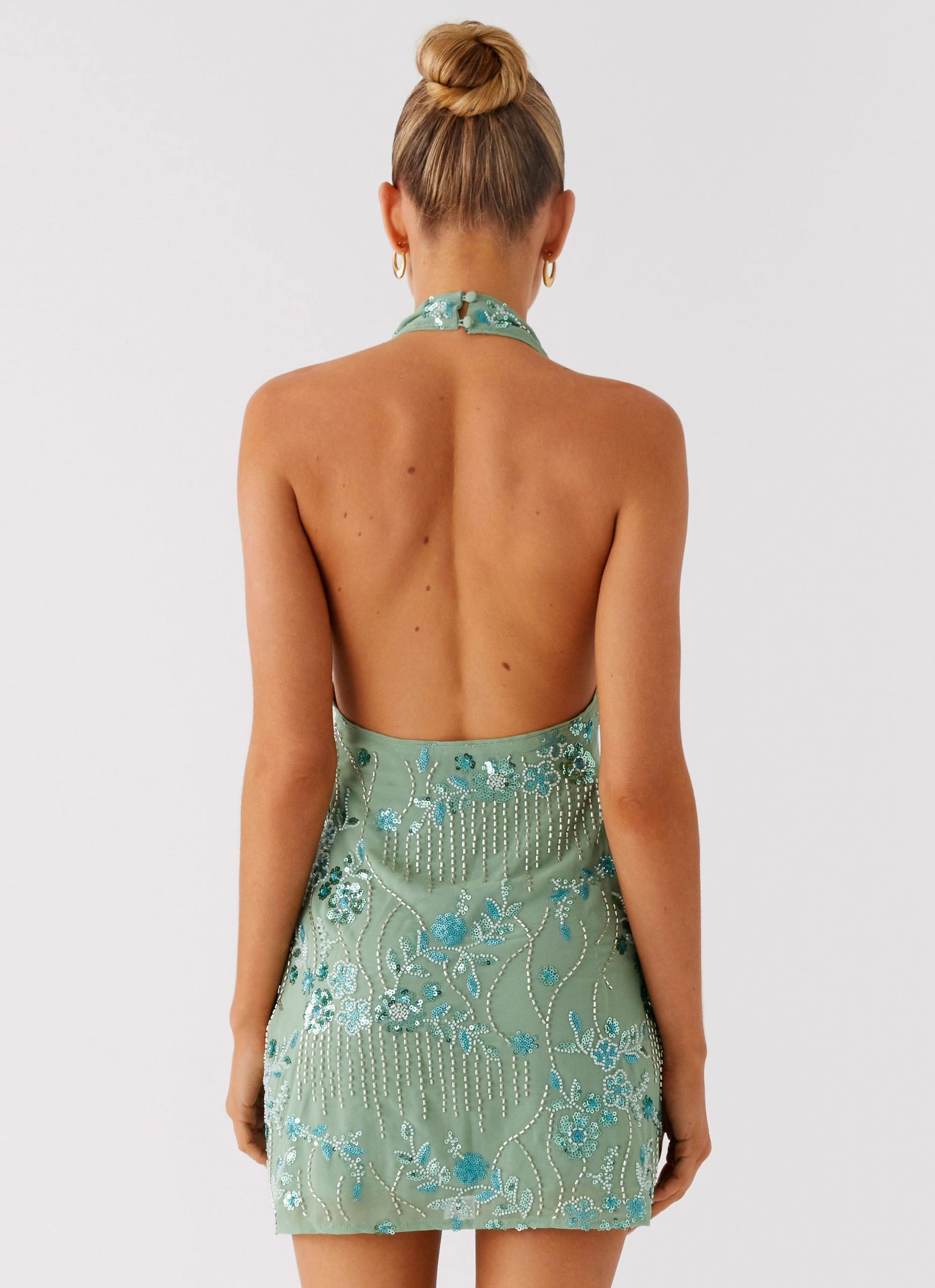 Monet Beaded Mini Dress - Mint Wide Swing