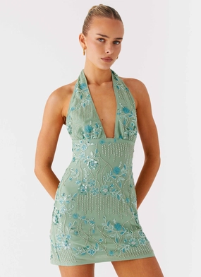 Monet Beaded Mini Dress - Mint Business casual