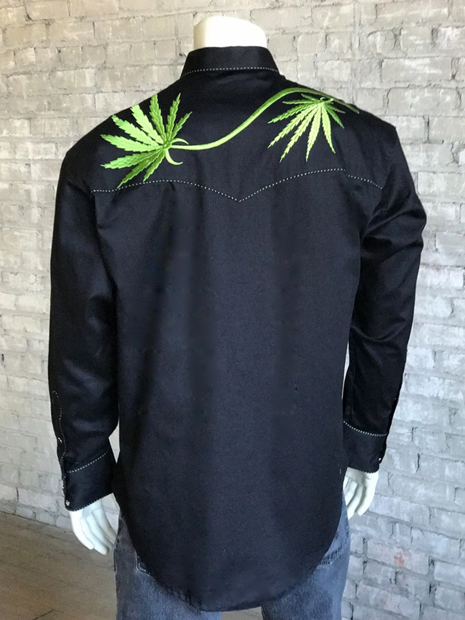 Rockmount Mens Black 100% Cotton Cannabis Cowboy L/S Shirt Job Interview