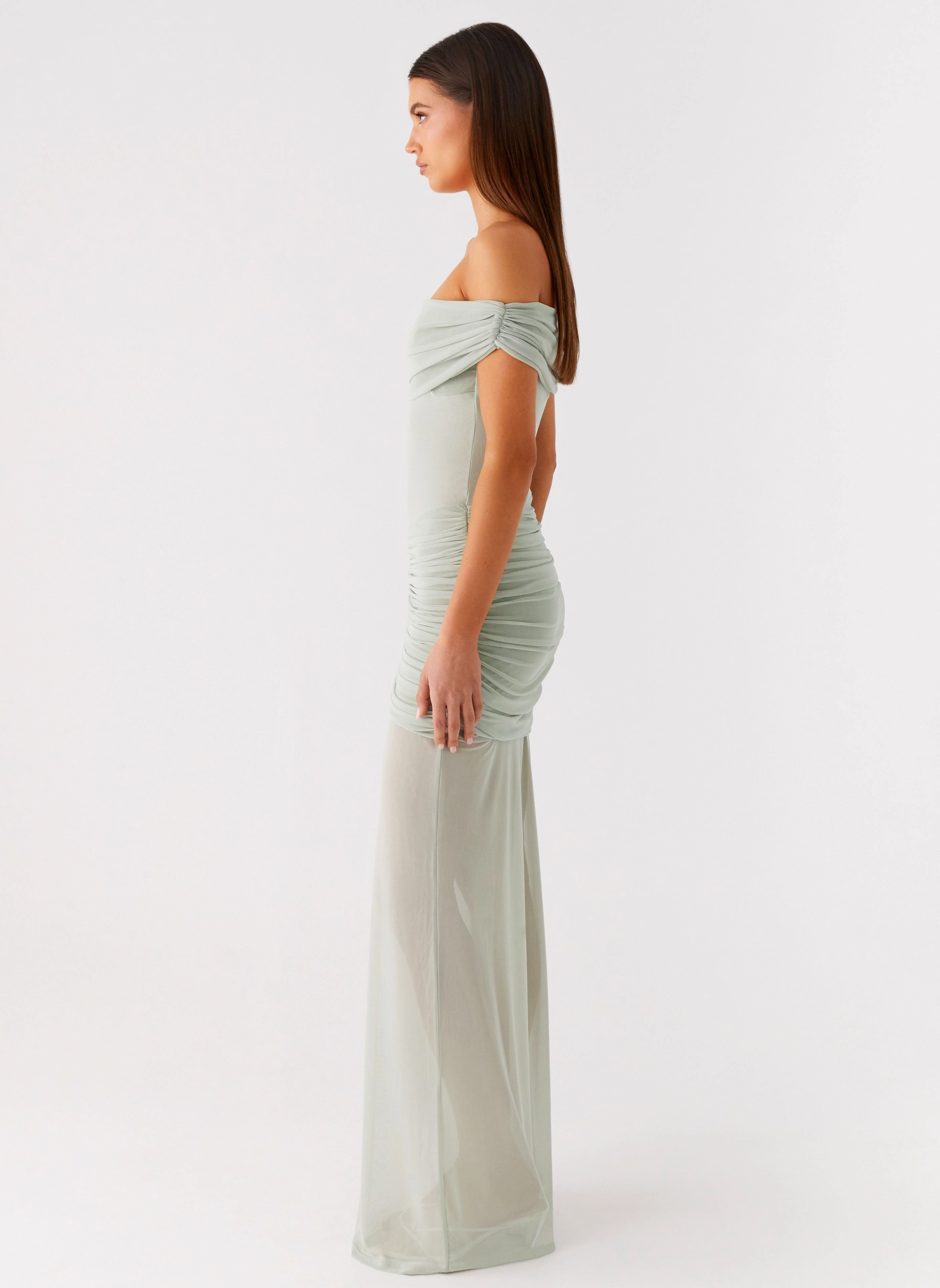 Cool Season Eyllin Off Shoulder Maxi Dress - Sage