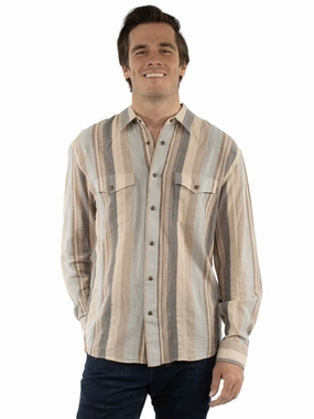 Warm Layers Scully Mens Western Wide Stripe Earth 100% Cotton L/S Shirt