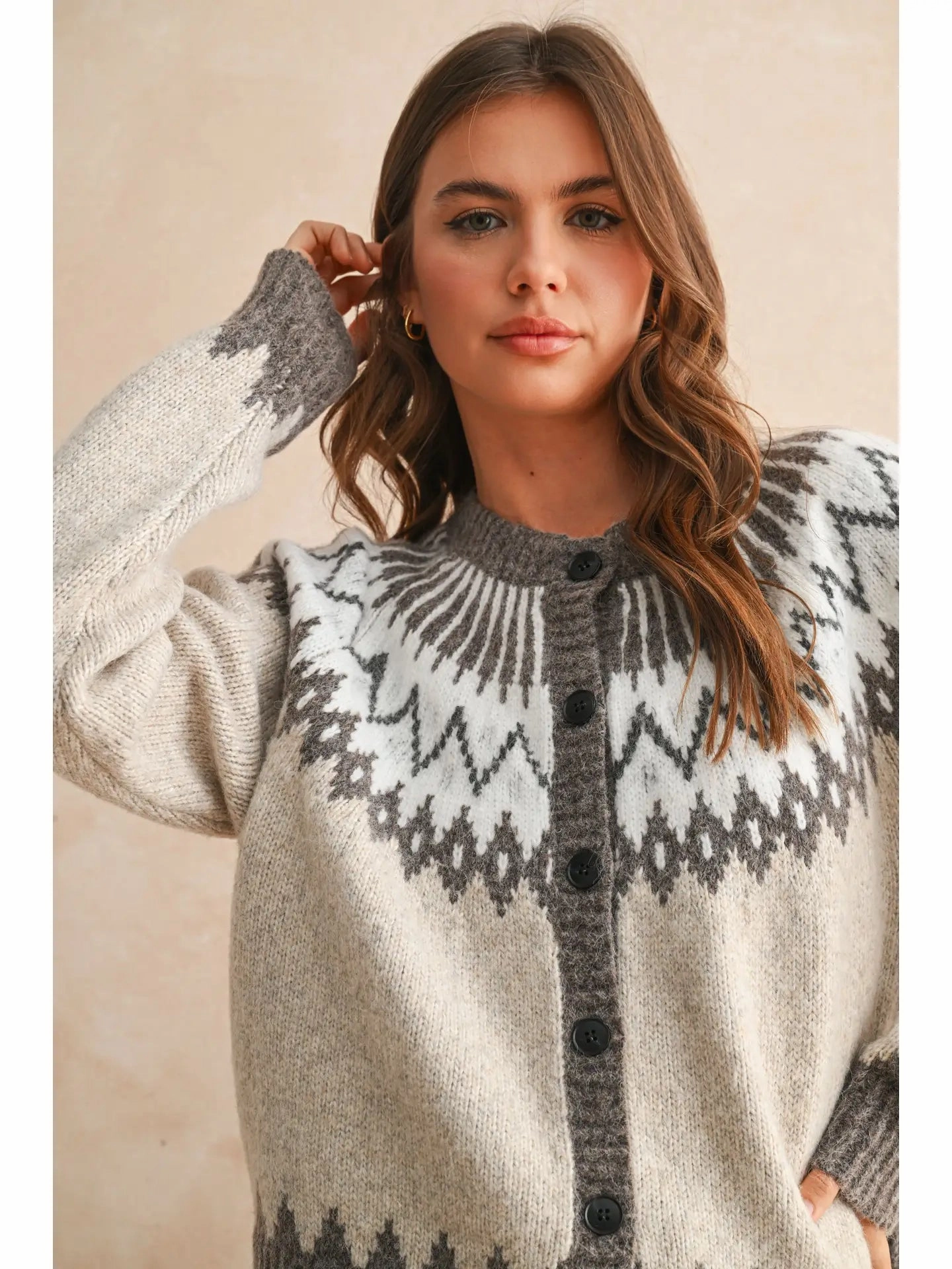Versatile Layer Relaxed Outfit Fair Isle Patterned Cardigan