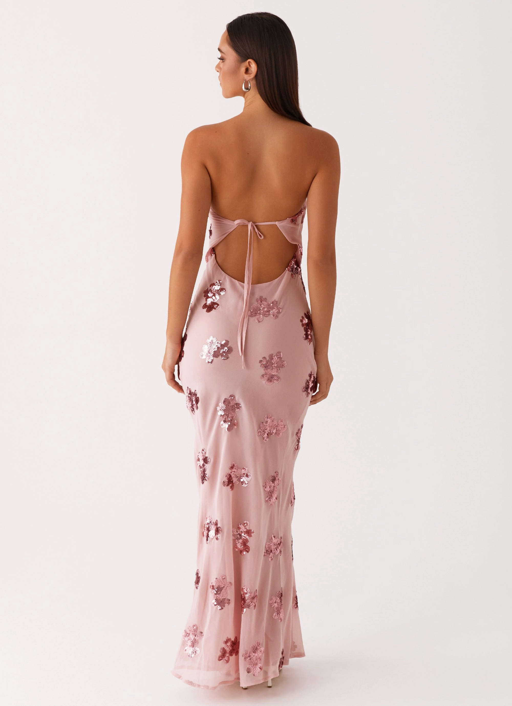 retro-style Sweet Escape Sequin Maxi Dress - Baby Pink