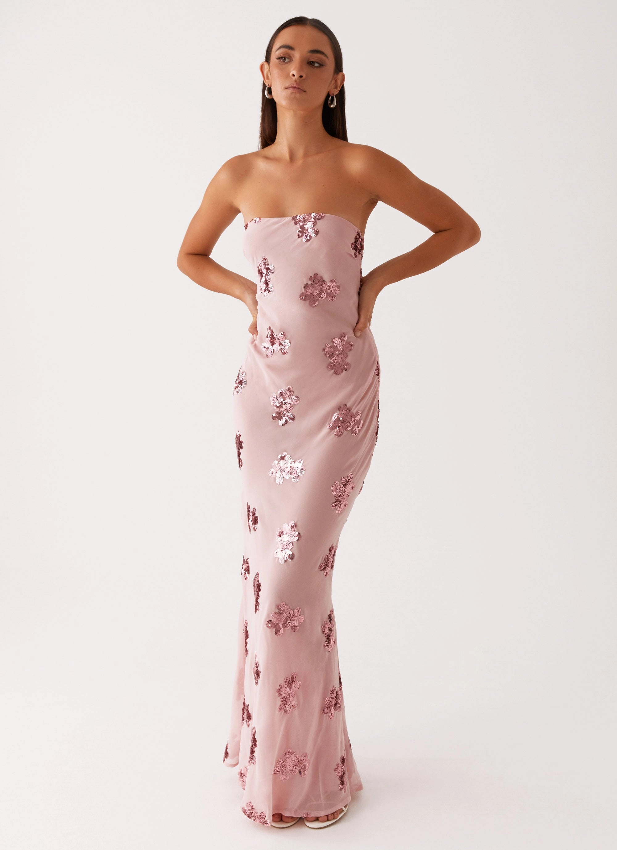 Sweet Escape Sequin Maxi Dress - Baby Pink Comfortable Layering Statement Neck