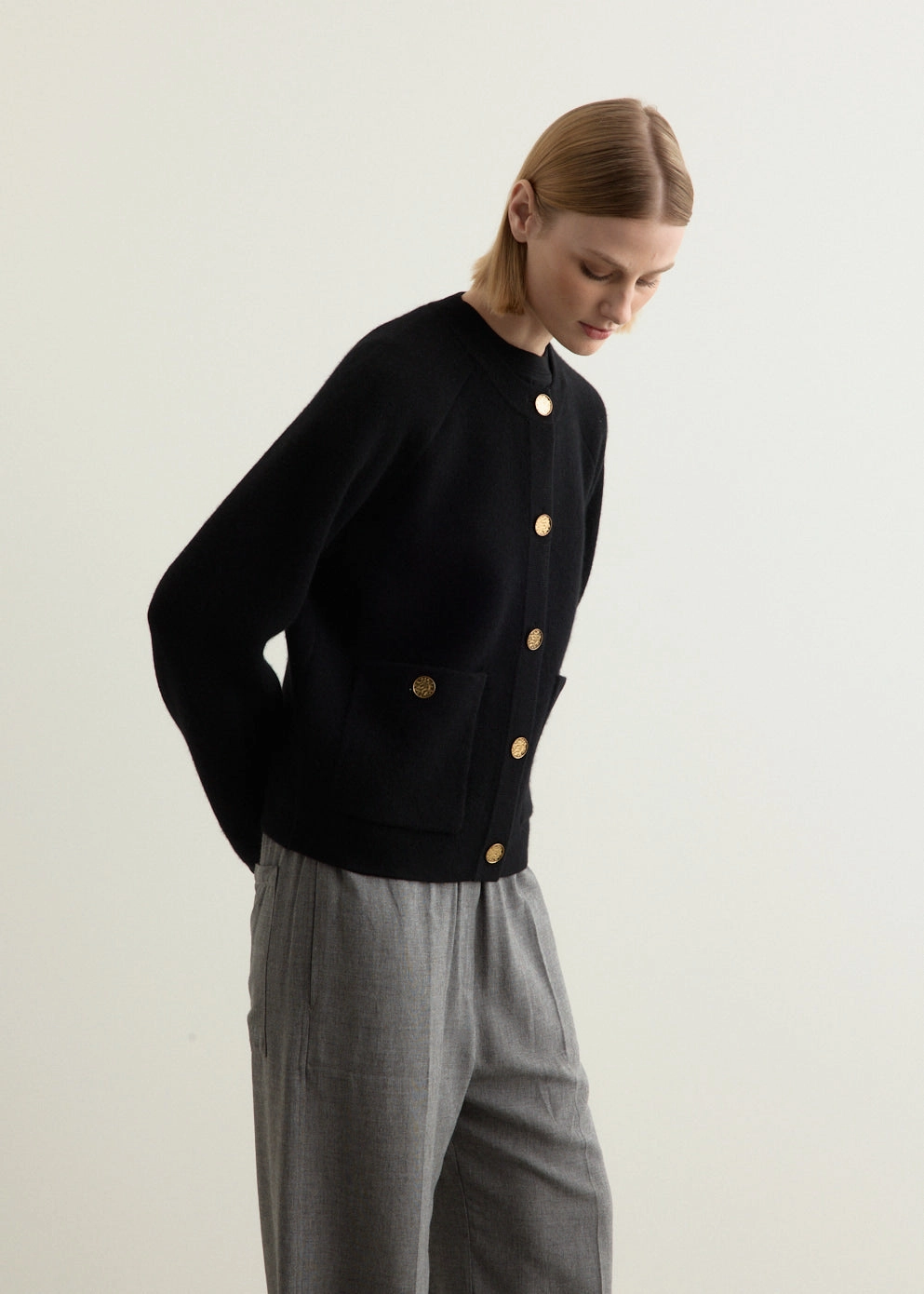 Relaxed Comforted Waffle Knit Texture Hammered Button Cardigan