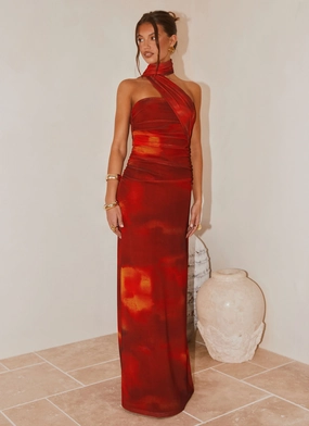 Low Key Feminine full-length gown Songbird Maxi Dress - Scarlet Blur