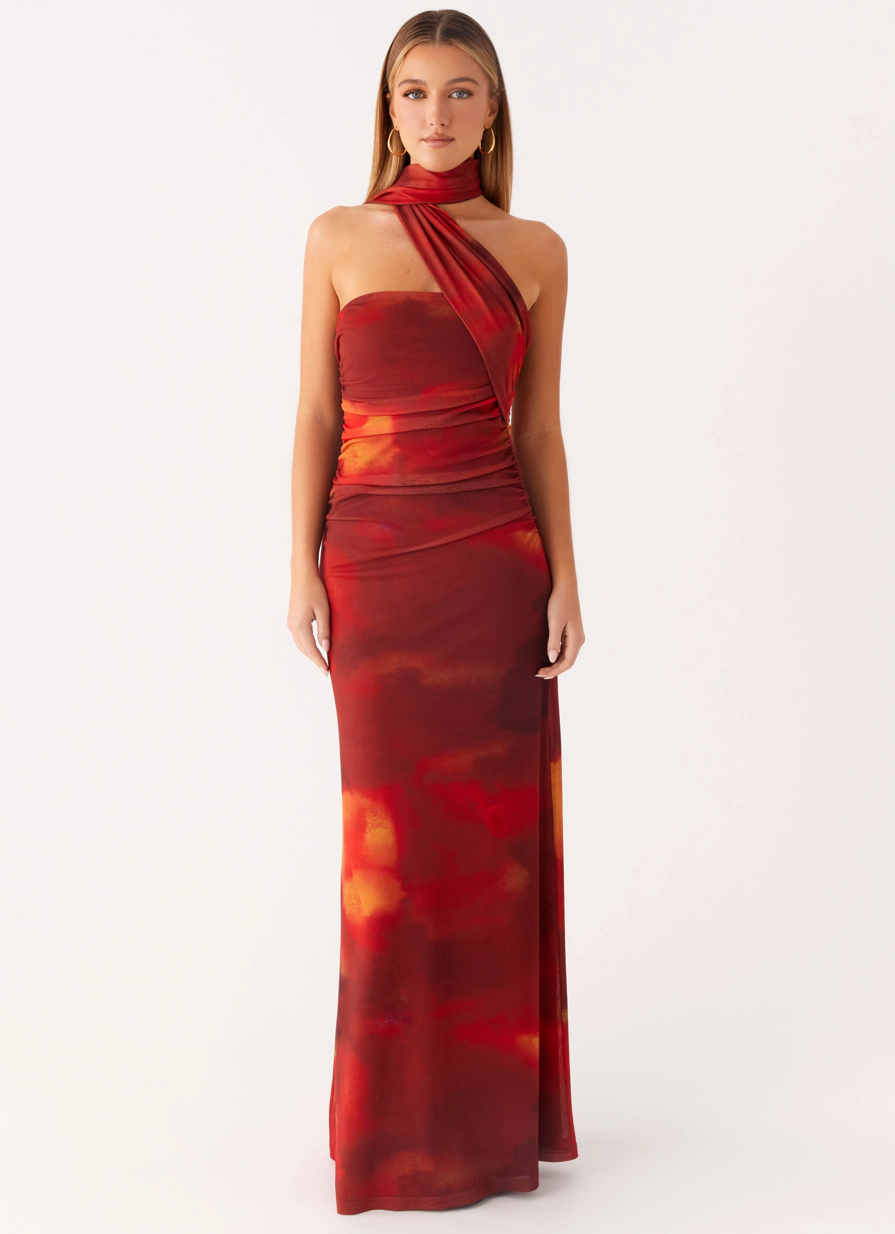 Raglan-Sleeve Abrasion-resistant Songbird Maxi Dress - Scarlet Blur