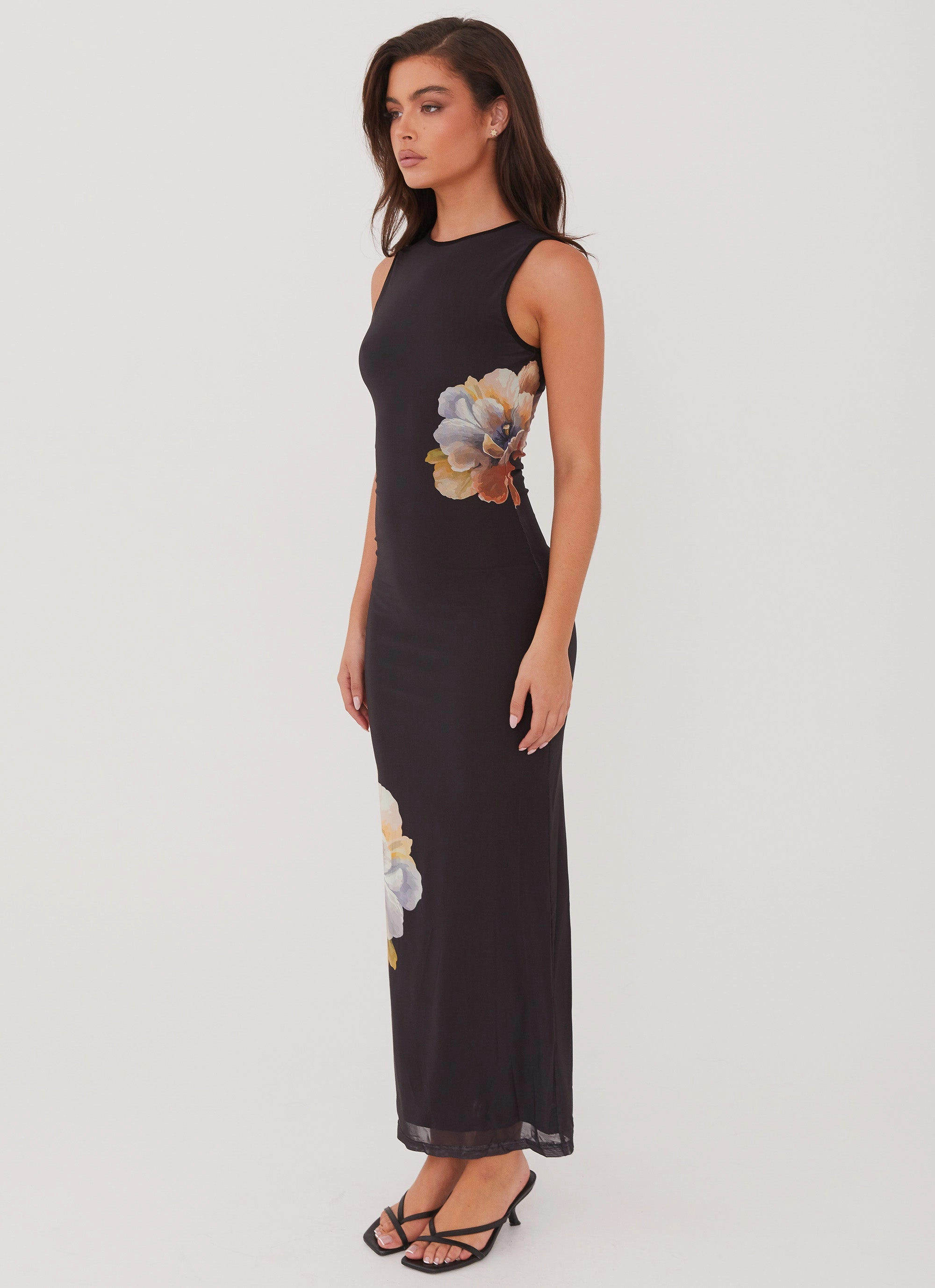 Side Effects Mesh Maxi Dress - Black Orchid Hook-And-Eye Color Pop