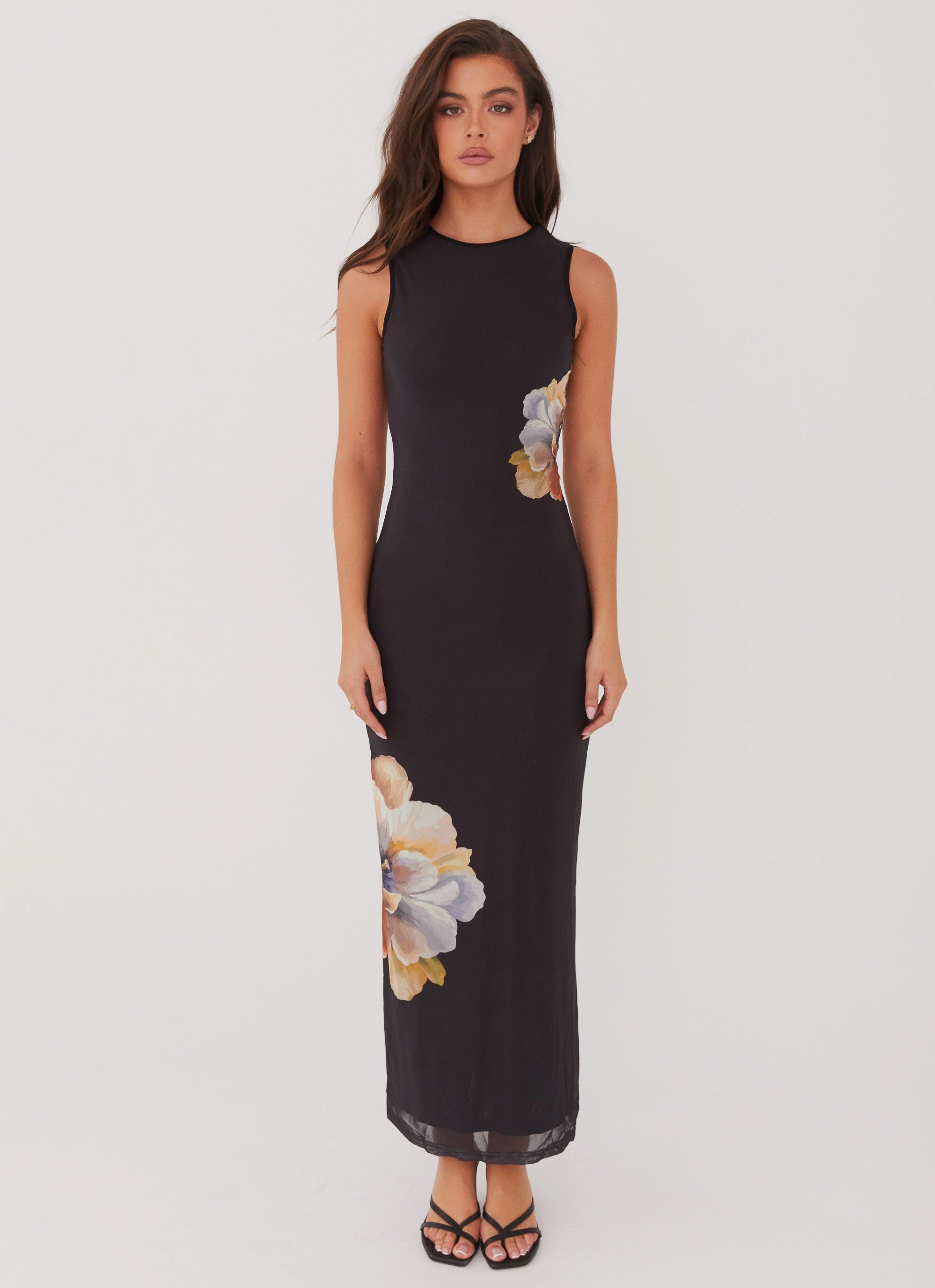 Euro Touch Night Style Side Effects Mesh Maxi Dress - Black Orchid