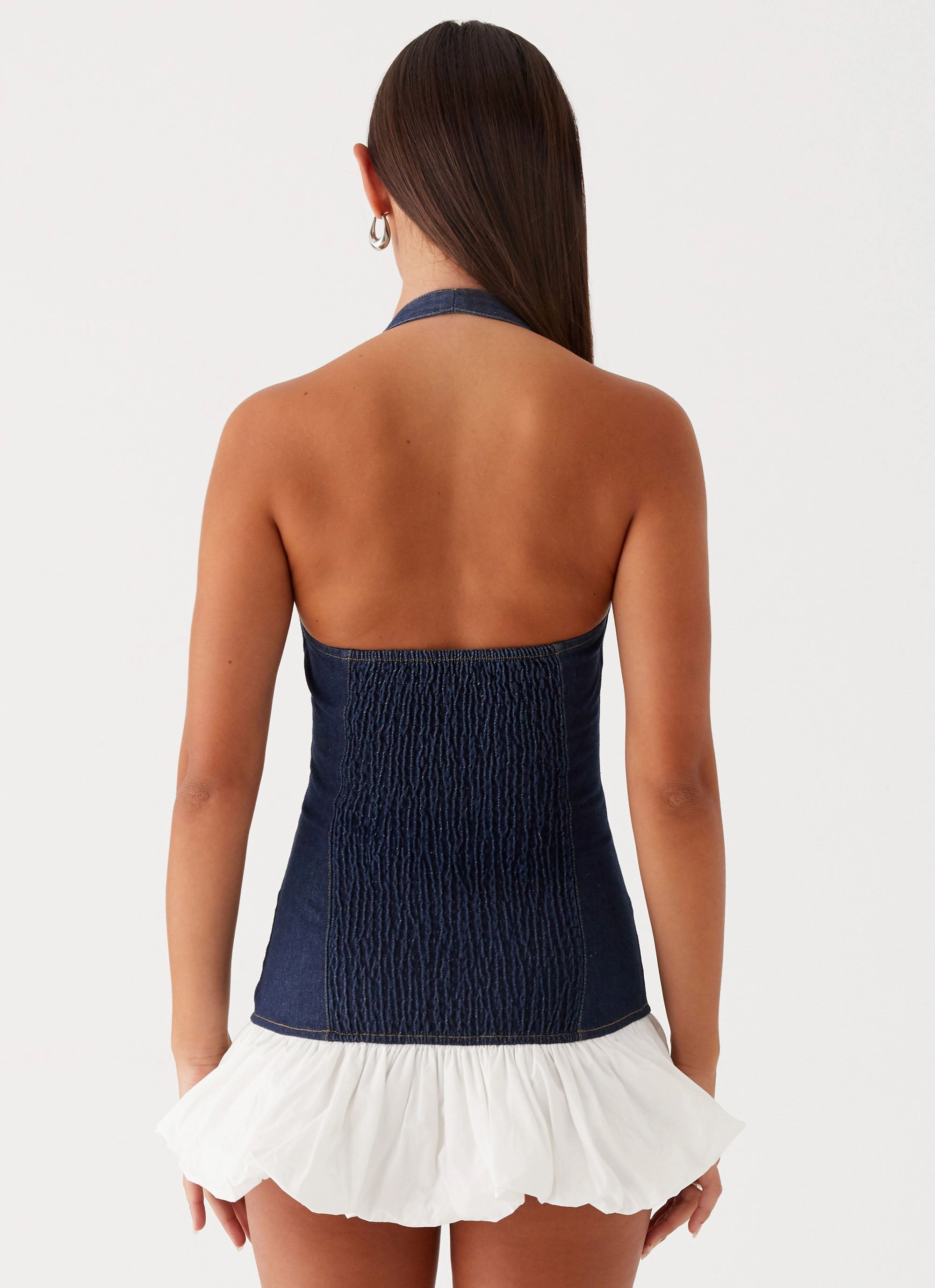 Georgina Denim Mini Dress - Blue Striped-Pattern