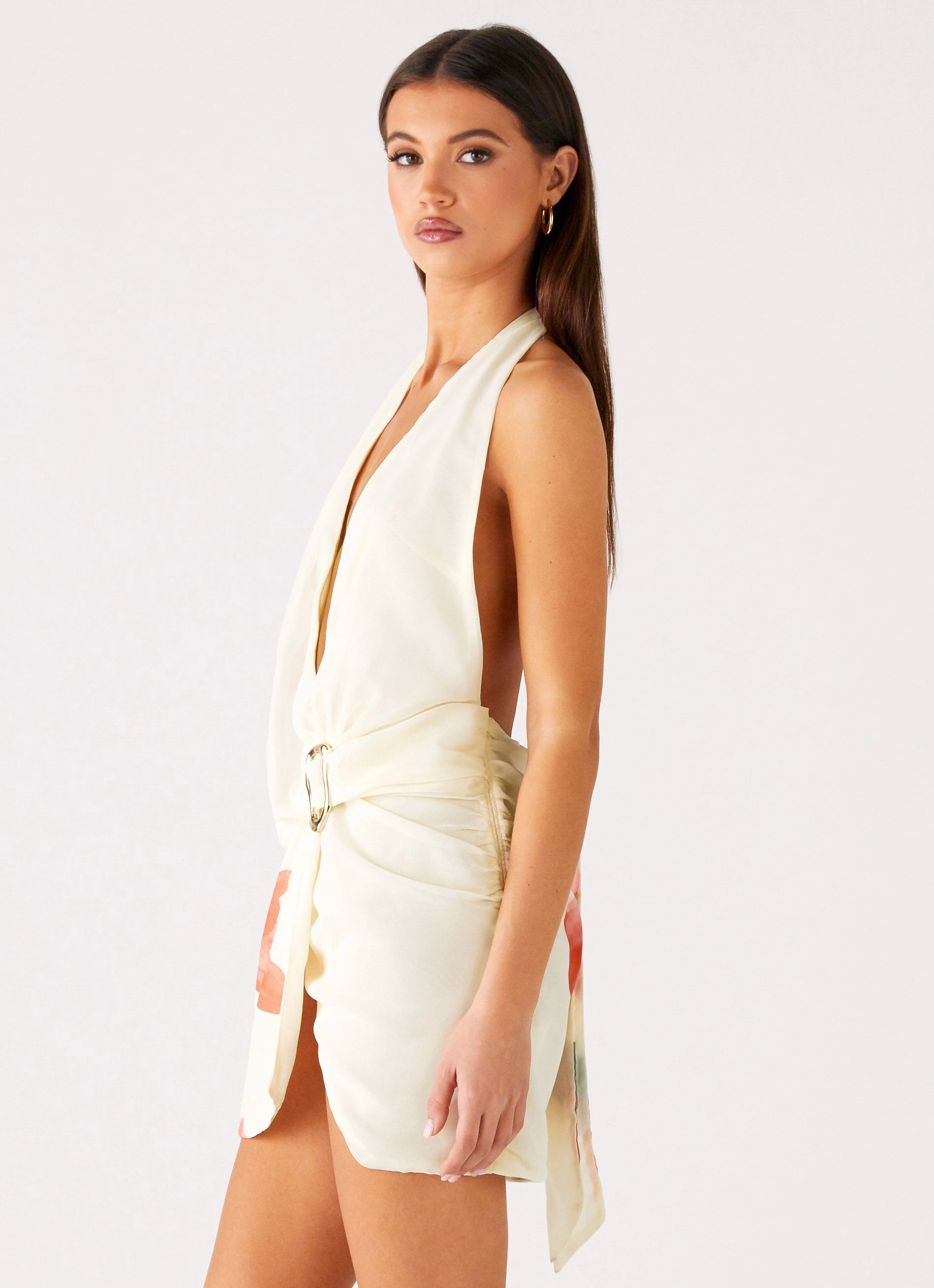 Eleanora Plunge Mini Dress - Siena Floral Casual Look Cozy Tones