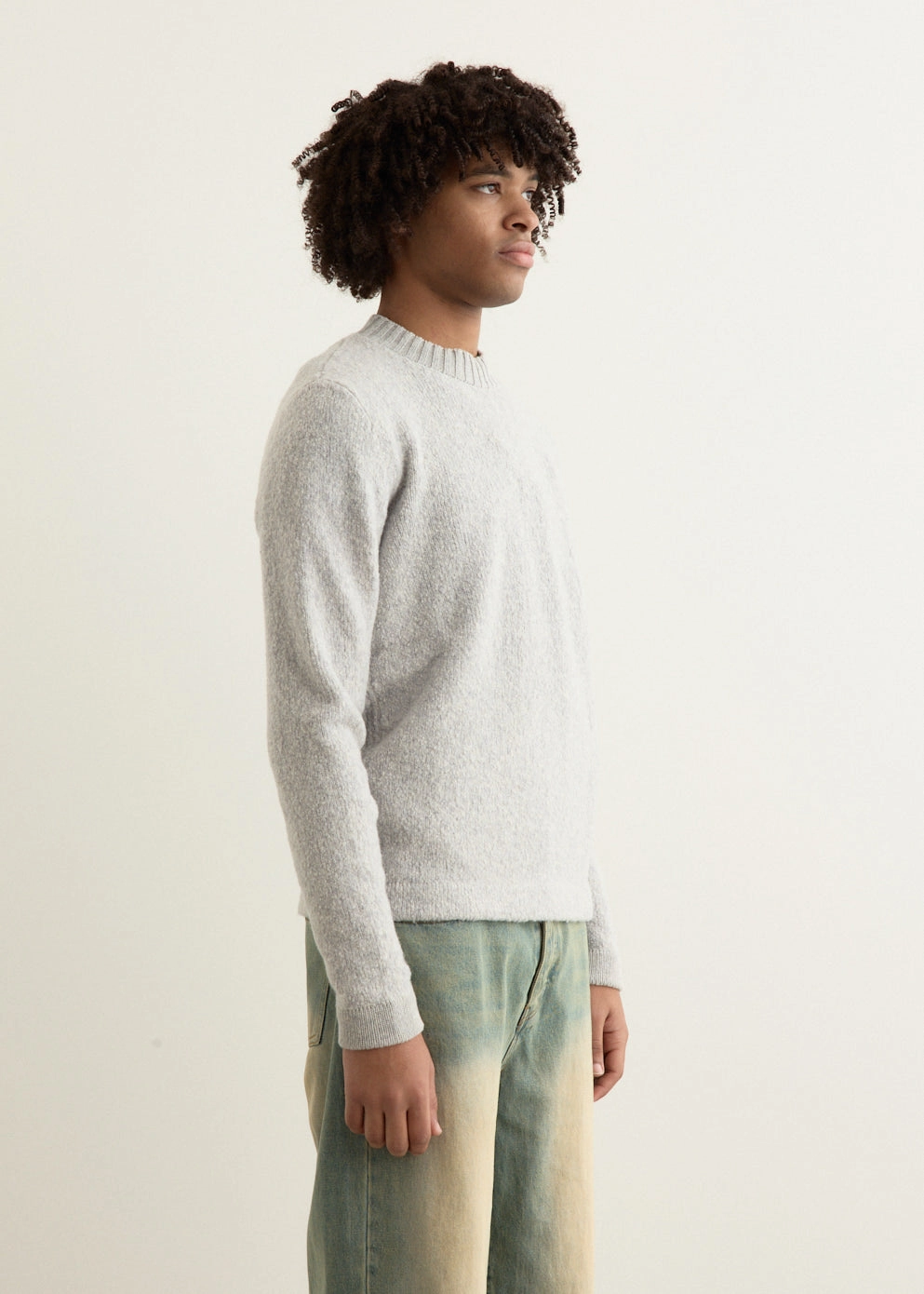 Zero Waste Production Contrast Trim Accent Fancy Yarn With Contrast Stitch Sweater