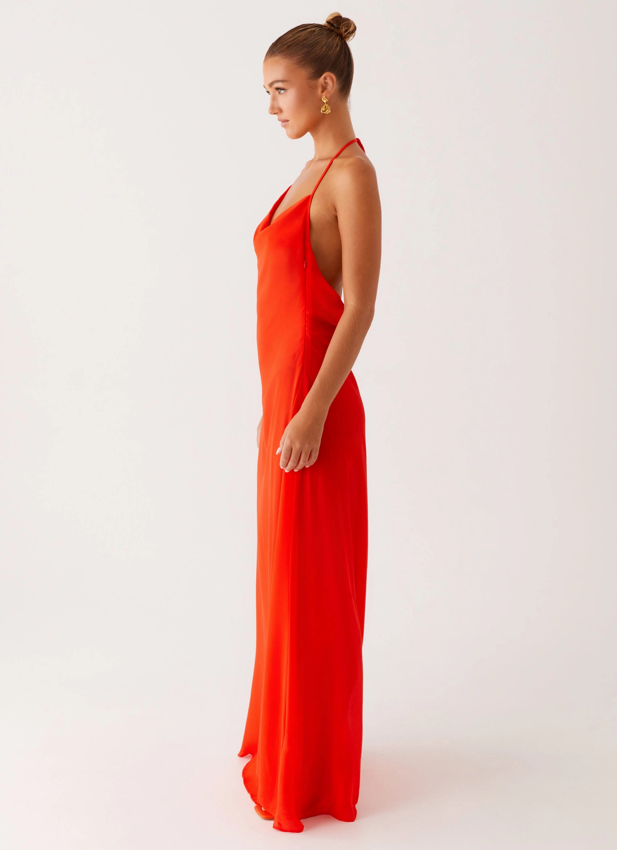 Mesh-Detail Formal Outfit Fantasy Maxi Dress - Orange