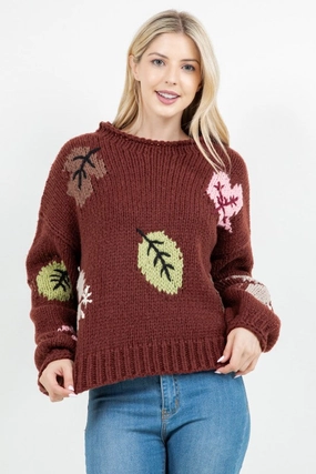 Autumn Leaf Knit Sweater Relaxed Comfort Wear Comfy Look
