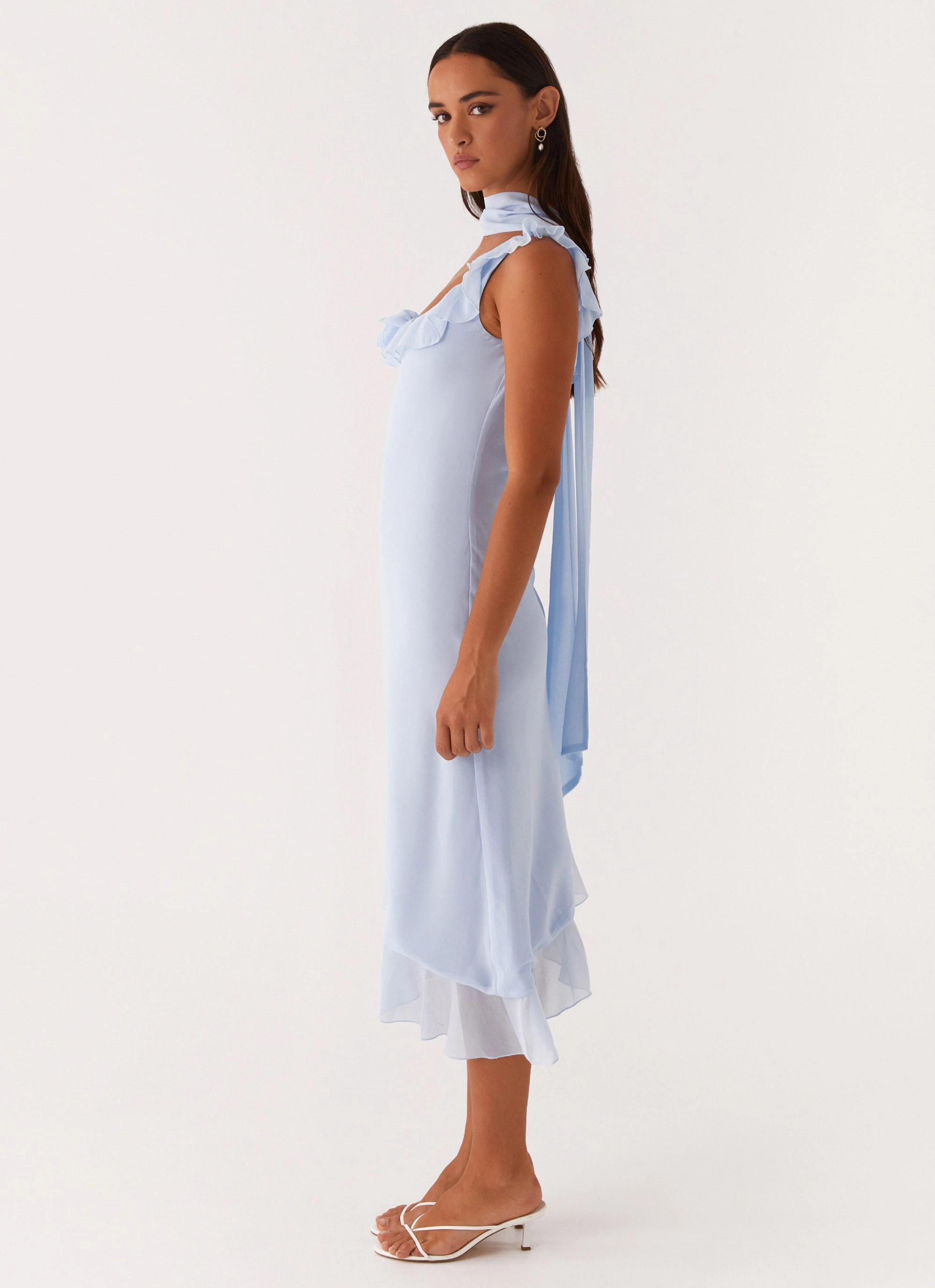 Fariday Midi Dress - Blue Embroidered Fabric Cozy Comfort