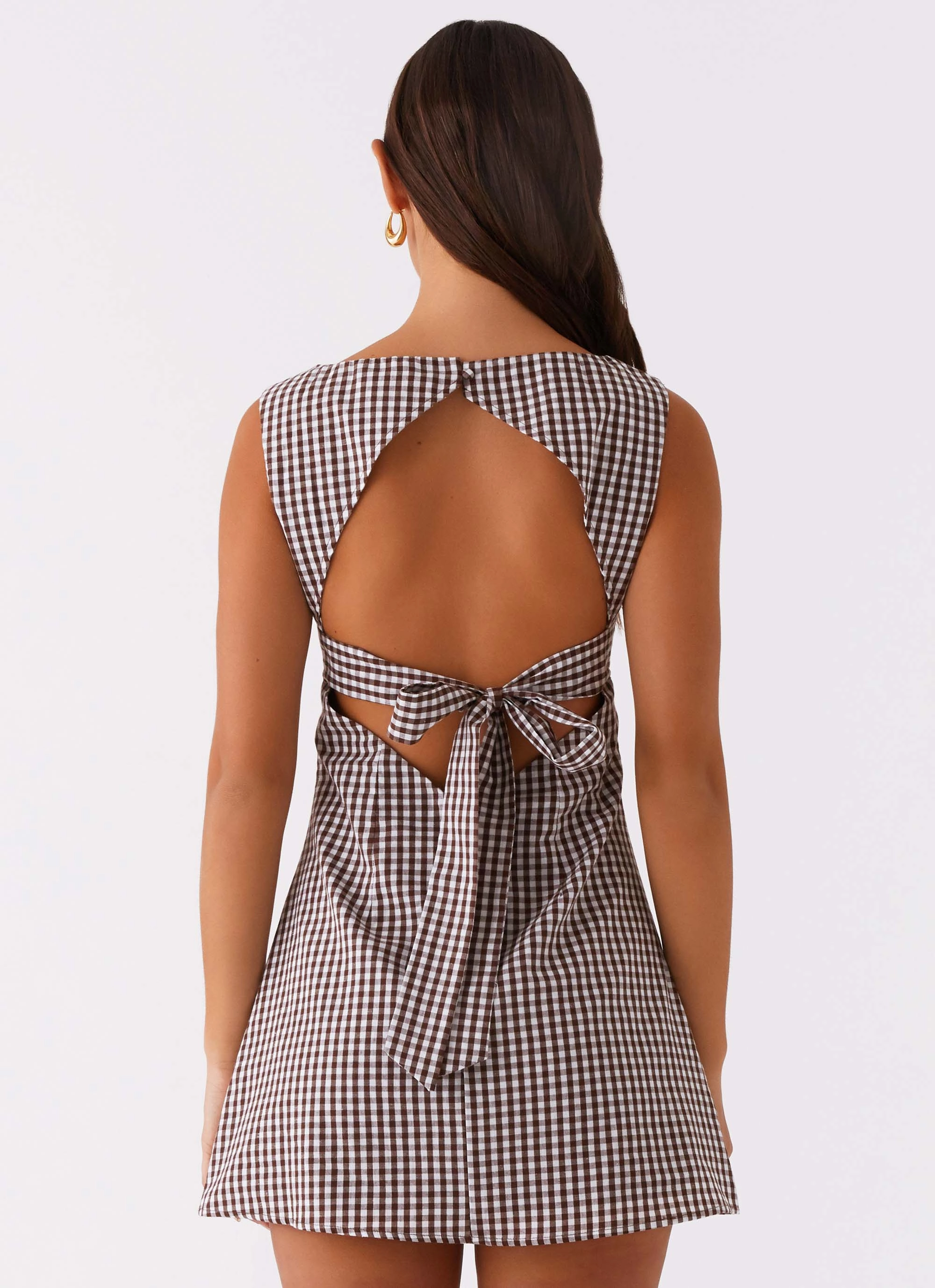 Lotus Tie Back Mini Dress - Chocolate Gingham Tear-resistant
