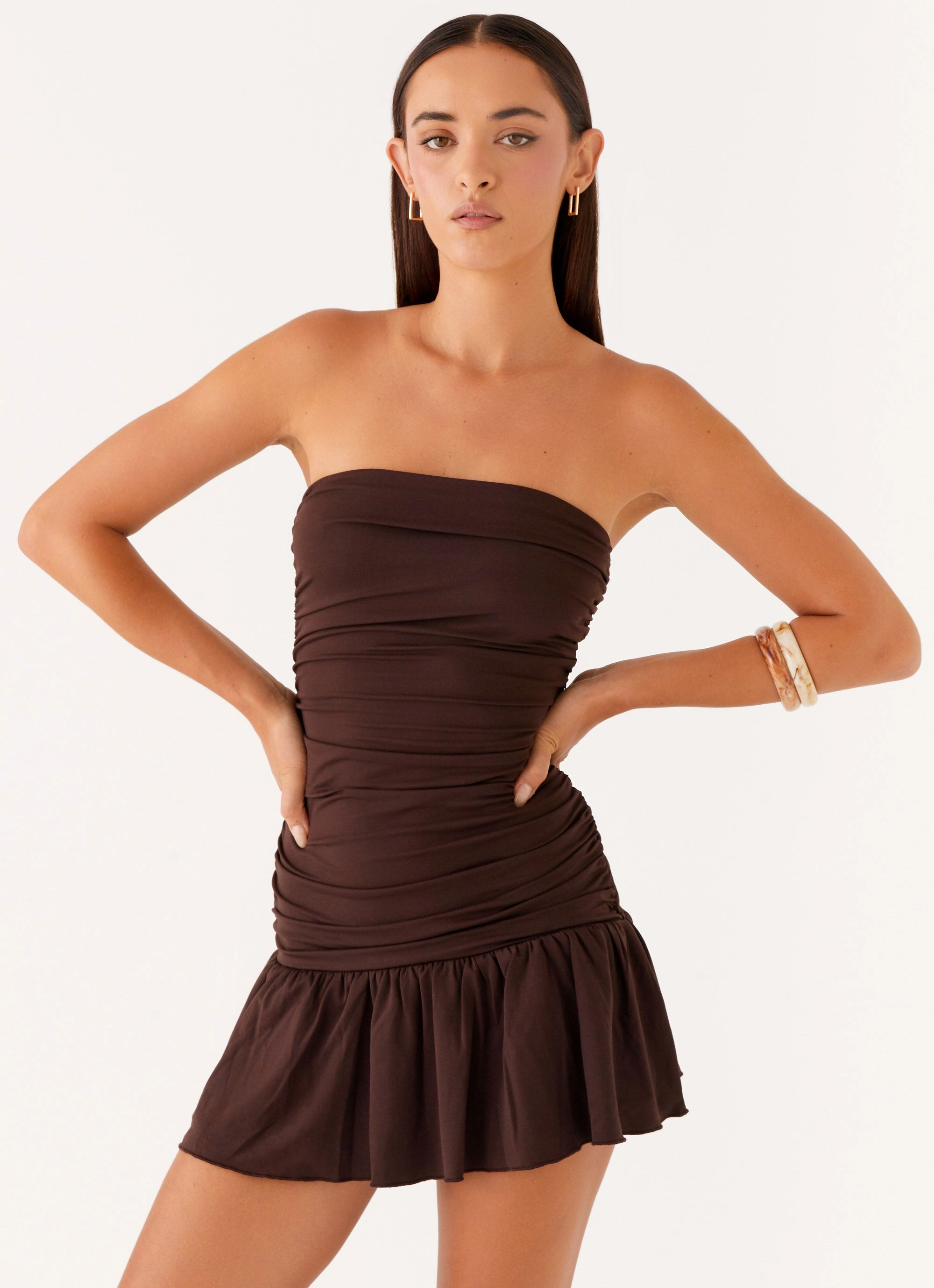 Flattering Cut Wear Eclair Mini Dress - Chocolate