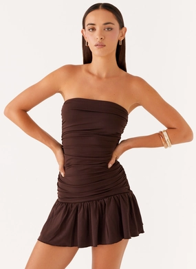 Flattering Cut Wear Eclair Mini Dress - Chocolate