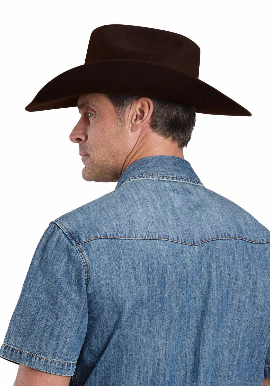 Stetson Mens Turquoise Hex Snaps Stonewashed Denim 100% Cotton S/S Shirt Contemporary Design