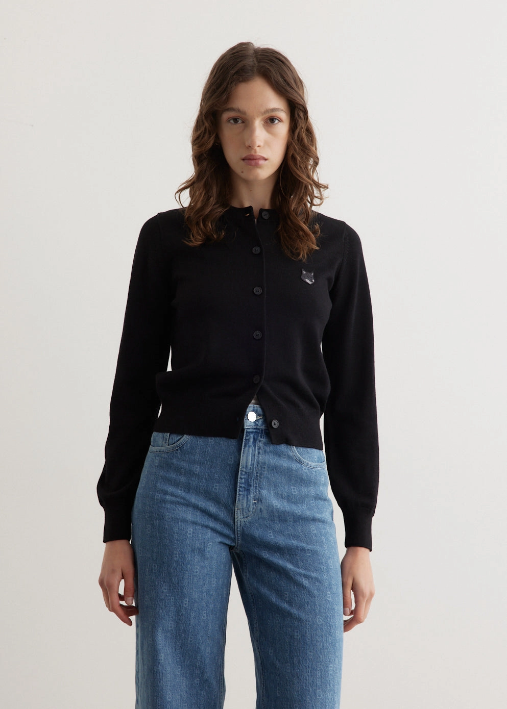 Contrast Stitch Bold Fox Head Patch Regular Cardigan