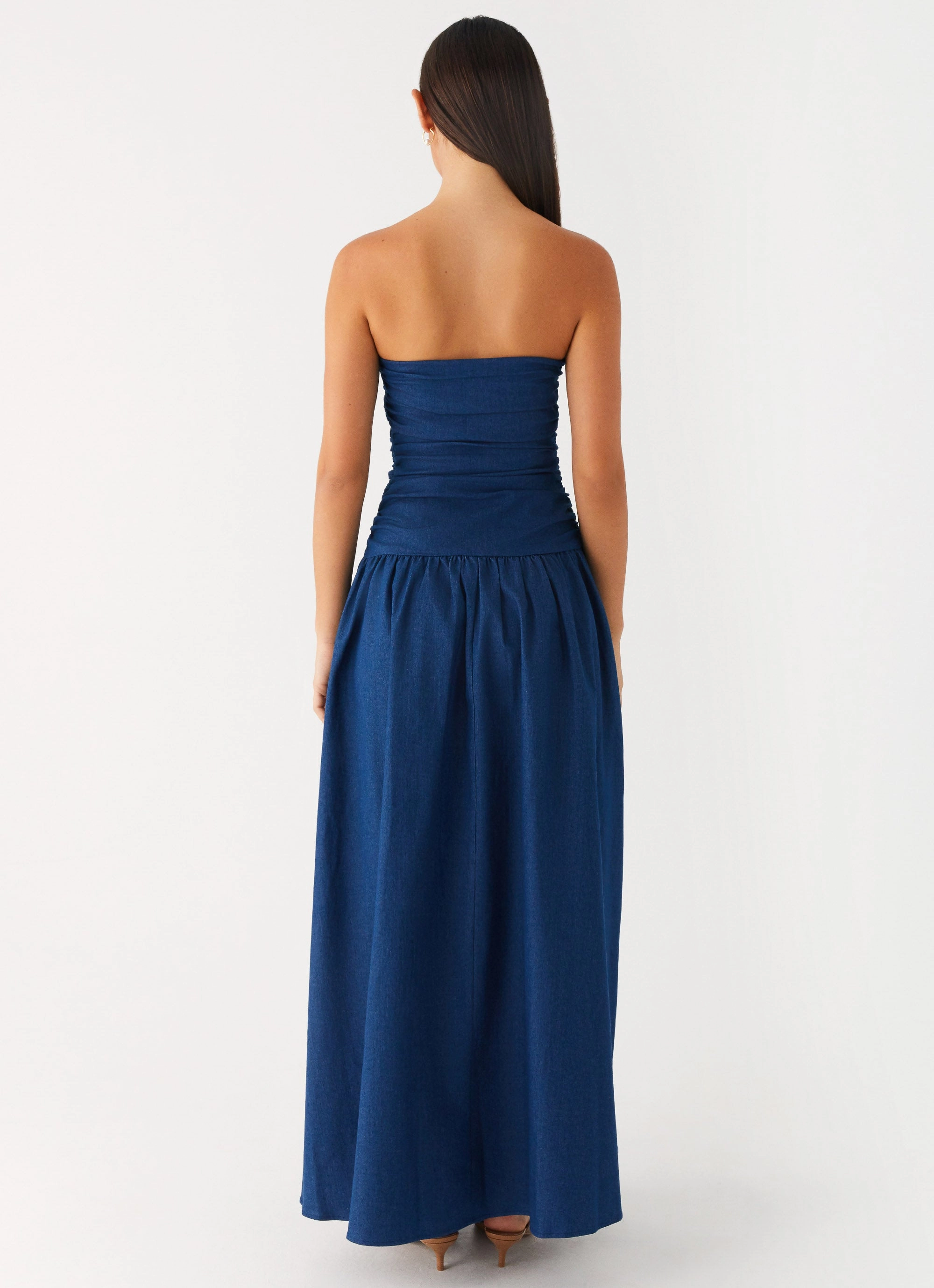 Crisp Look Evening Look Carmel Denim Maxi Dress - Indigo