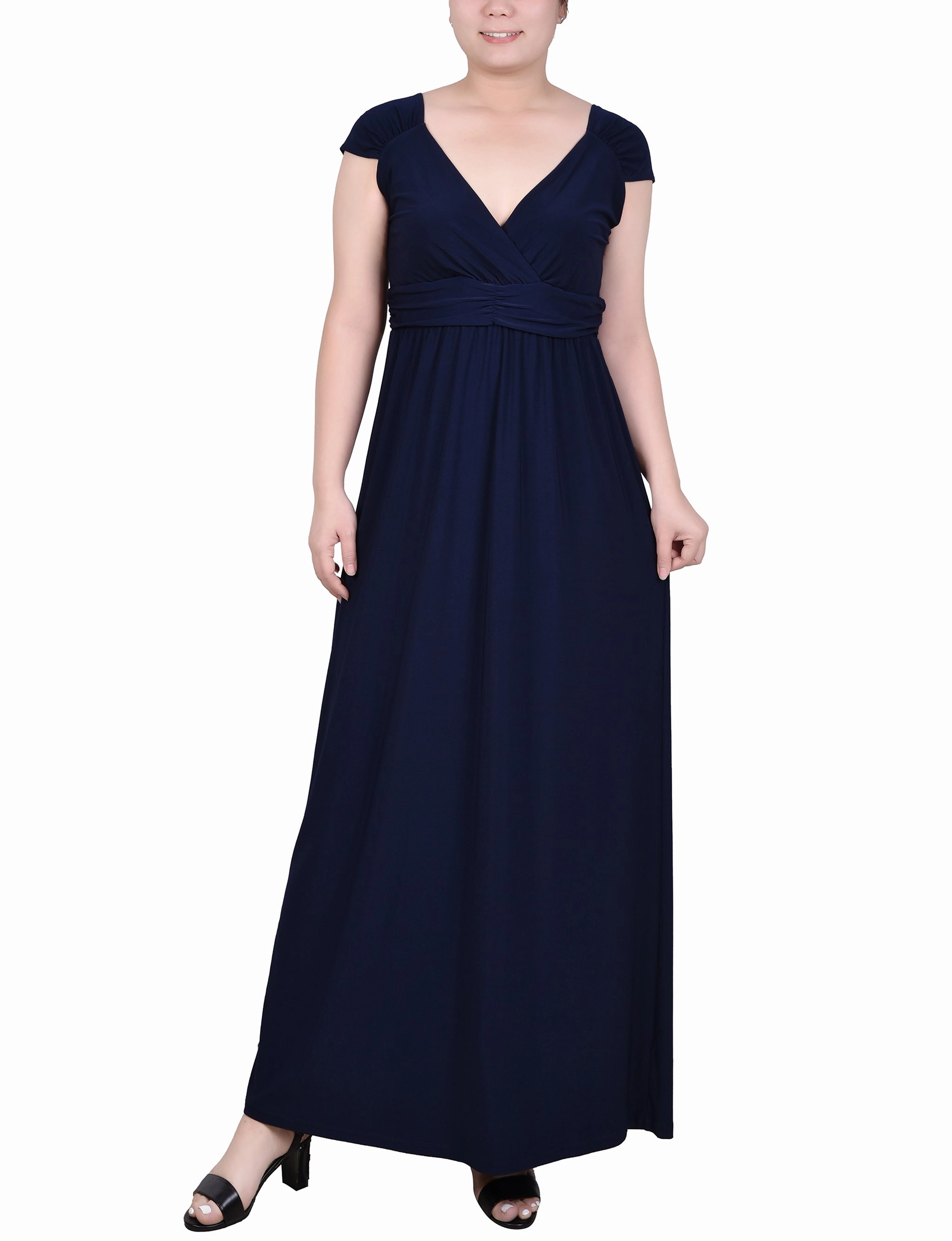 Everyday-Use Petite Ruched Empire-Waist Maxi Dress