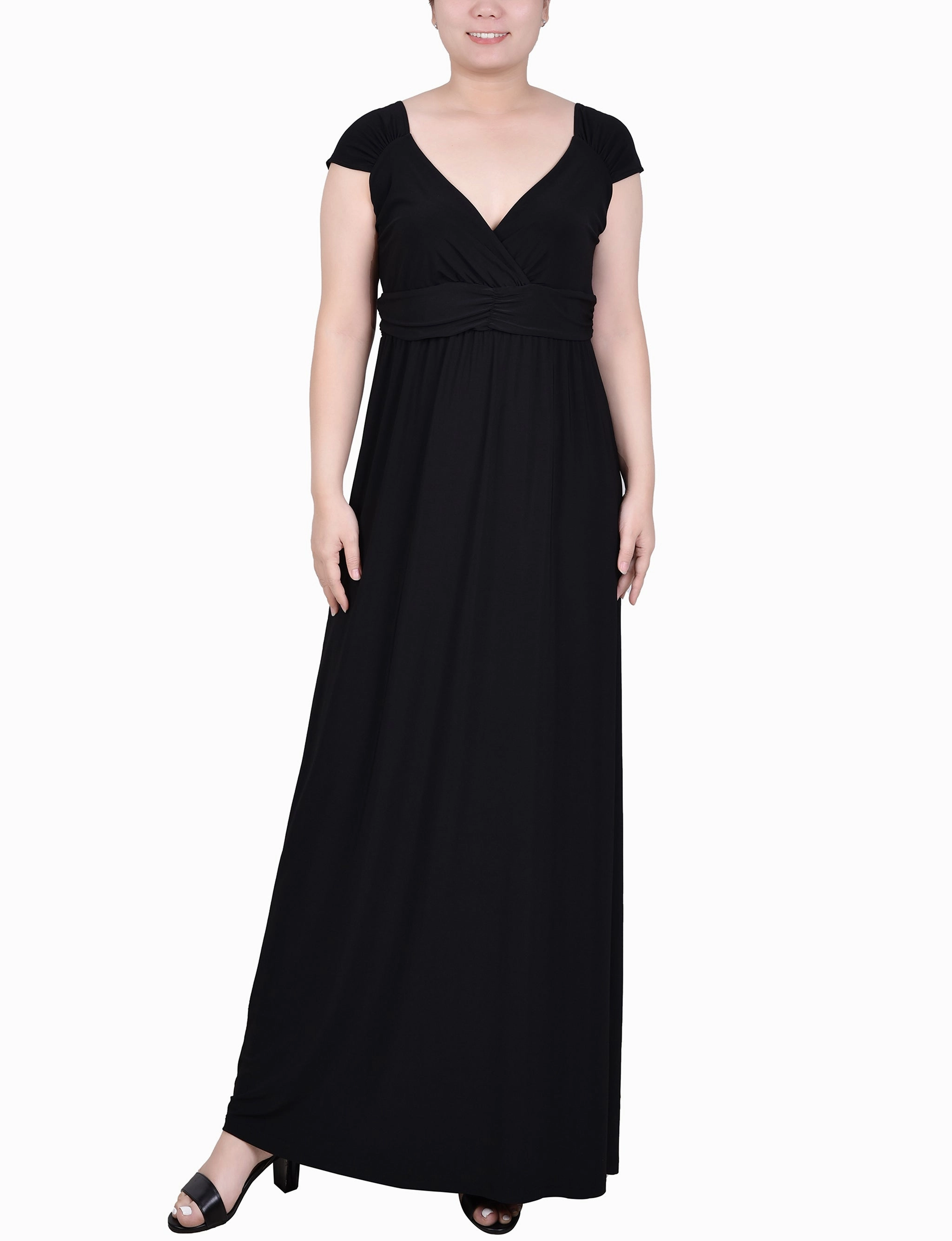 Garden Scene Petite Ruched Empire-Waist Maxi Dress