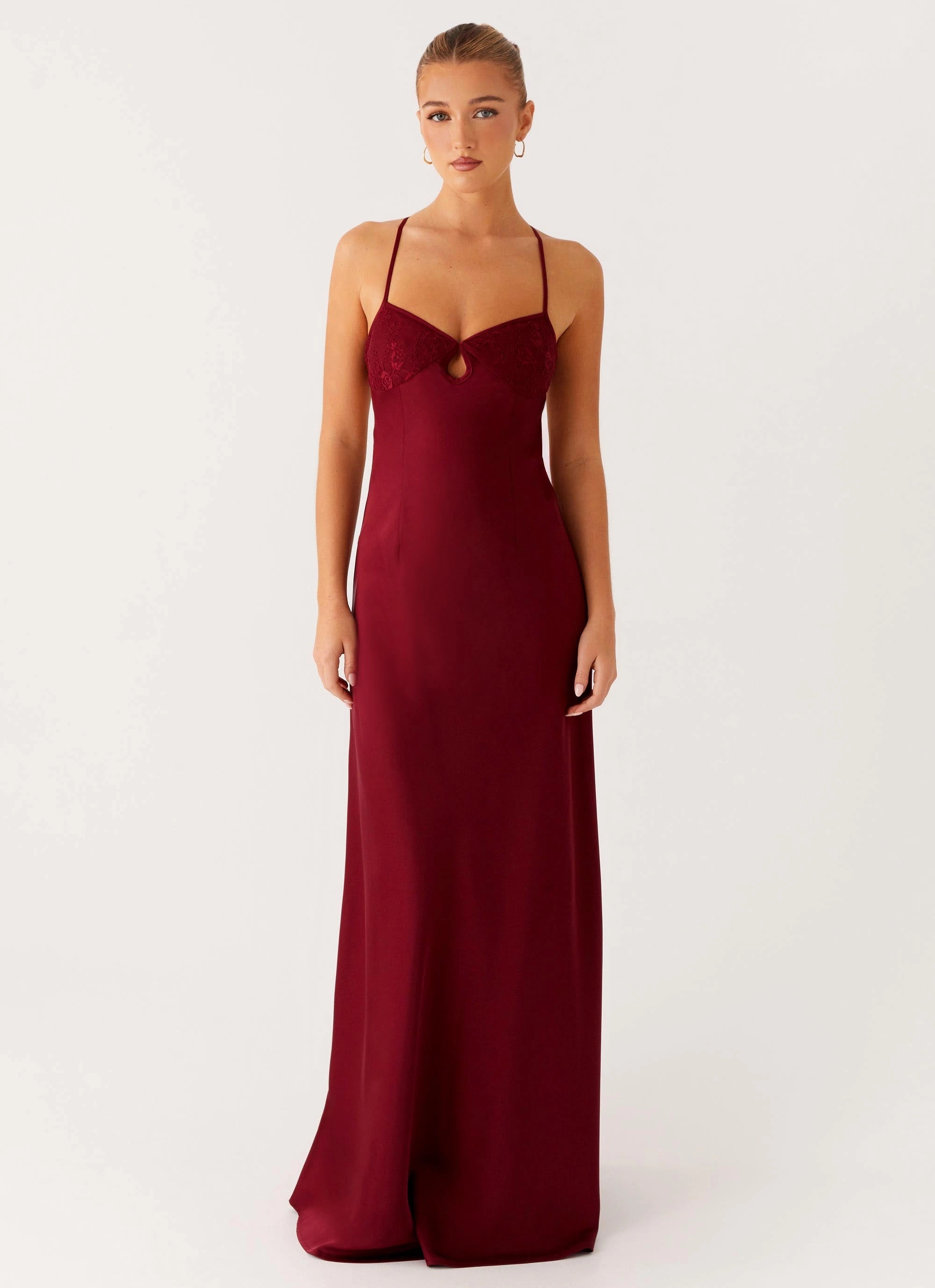 Joanie Maxi Dress - Maroon Front-Zip