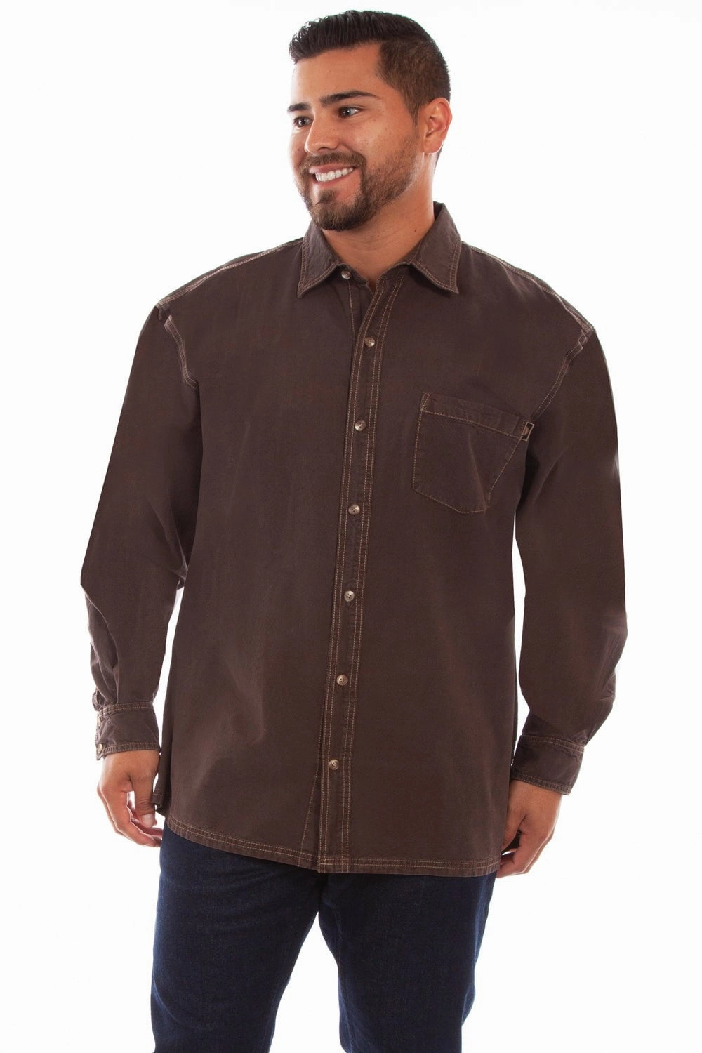 Scully Mens Chocolate 100% Cotton The Outdoor L/S Shirt Business casual Smooth Finish