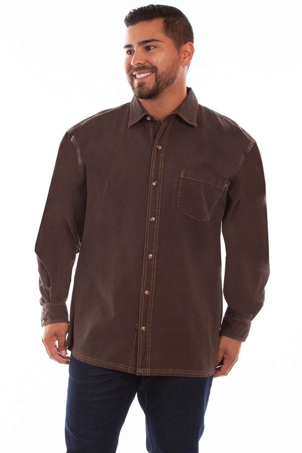 Flexible Knit Non Irritating Tags Scully Mens Chocolate 100% Cotton The Outdoor L/S Shirt