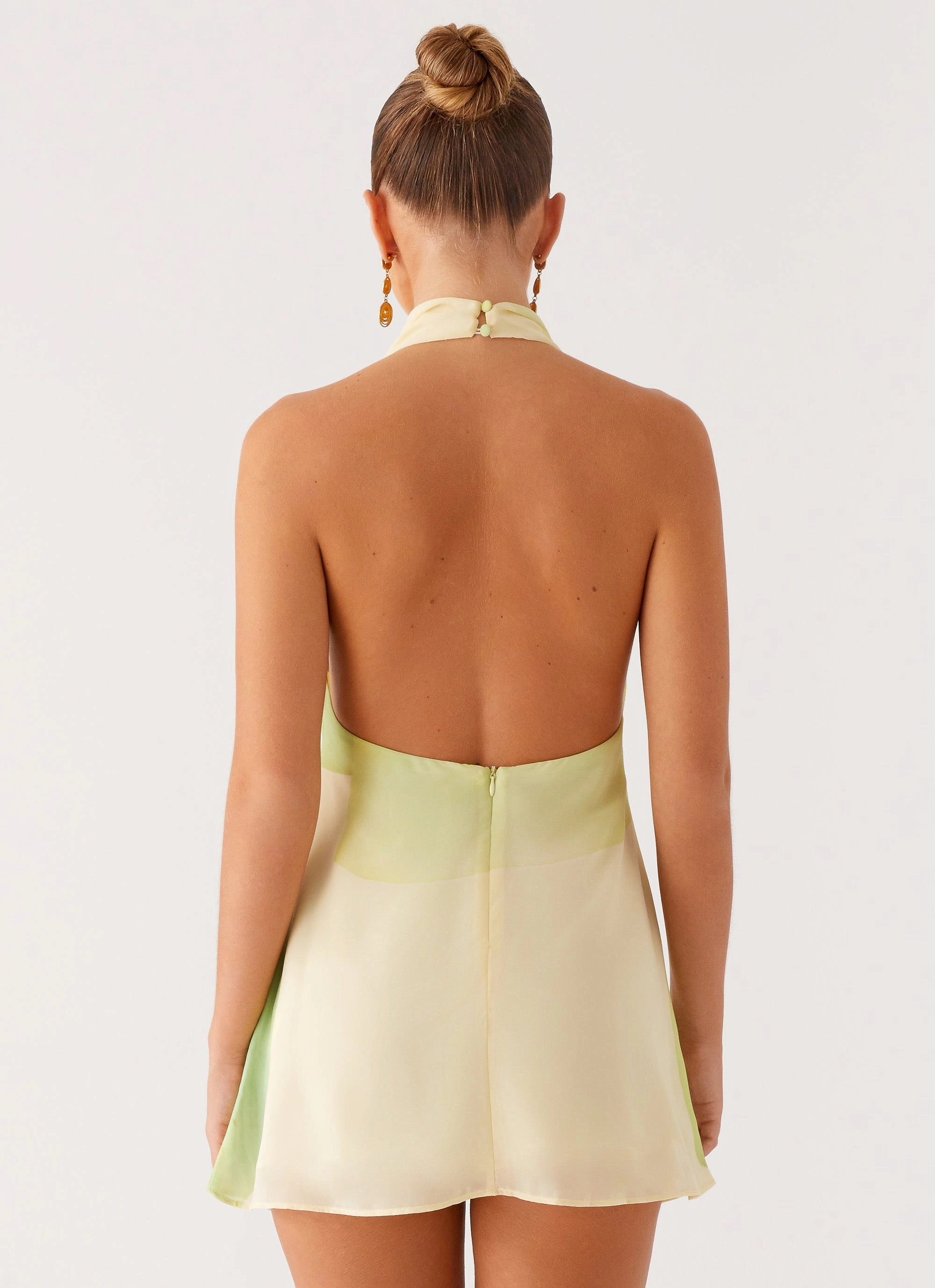 Urban Energy Metallic-Shine Zofia Cowl Neck Mini Dress - Green Floral