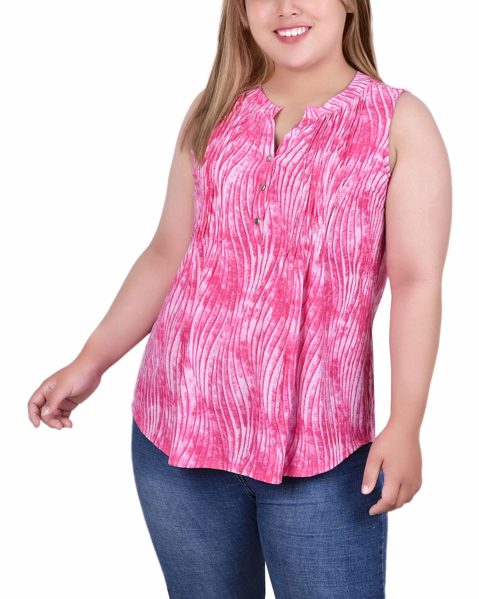 Plus Size Sleeveless Jacquard Y Neck Top Semi Formal Cozy Fit
