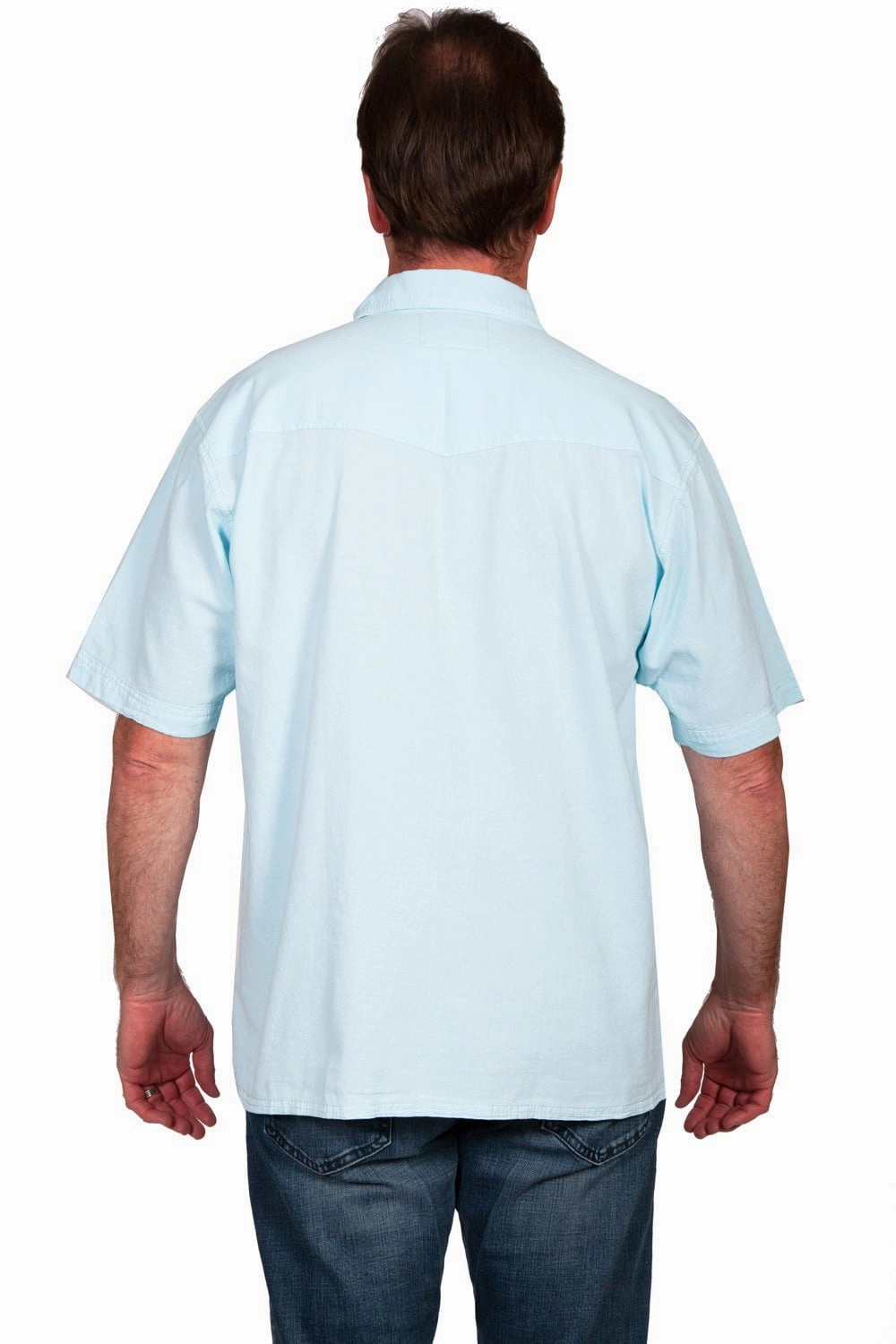 Fitted Shape Scully Mens Aqua Sky 100% Cotton Tonal Tropical S/S Shirt