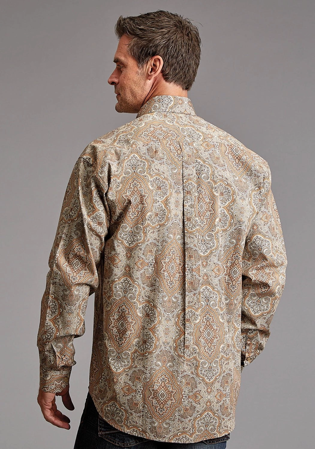 Stetson Mens 1921 Desert Paisley Brown 100% Cotton 1 Pkt L/S Shirt Workwear Essential Gender Neutral