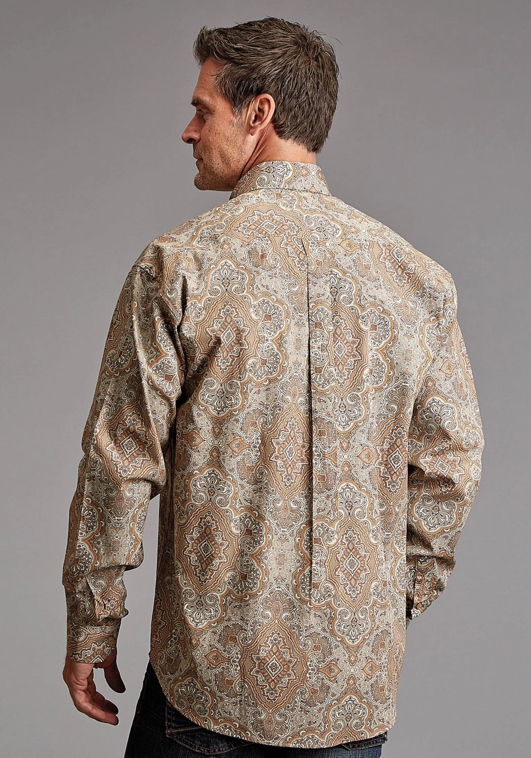 Minimalist Design Stetson Mens 1921 Desert Paisley Brown 100% Cotton 1 Pkt L/S Shirt