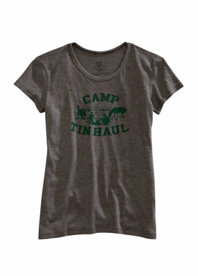 Tin Haul Womens Grey Cotton Blend Green Camp S/S T-Shirt Subtle patterns