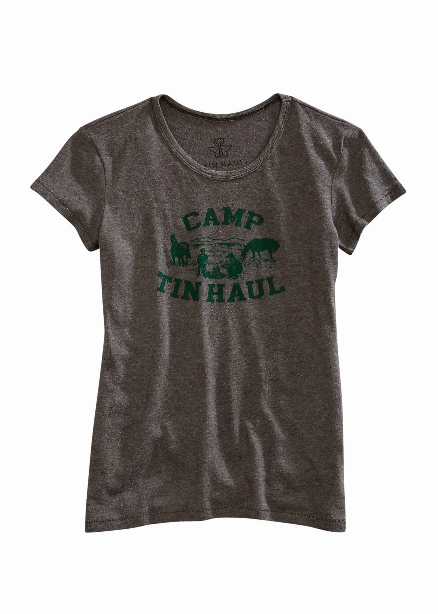 Sustainable fashion Eco-Friendly Fabric Tin Haul Womens Grey Cotton Blend Green Camp S/S T-Shirt