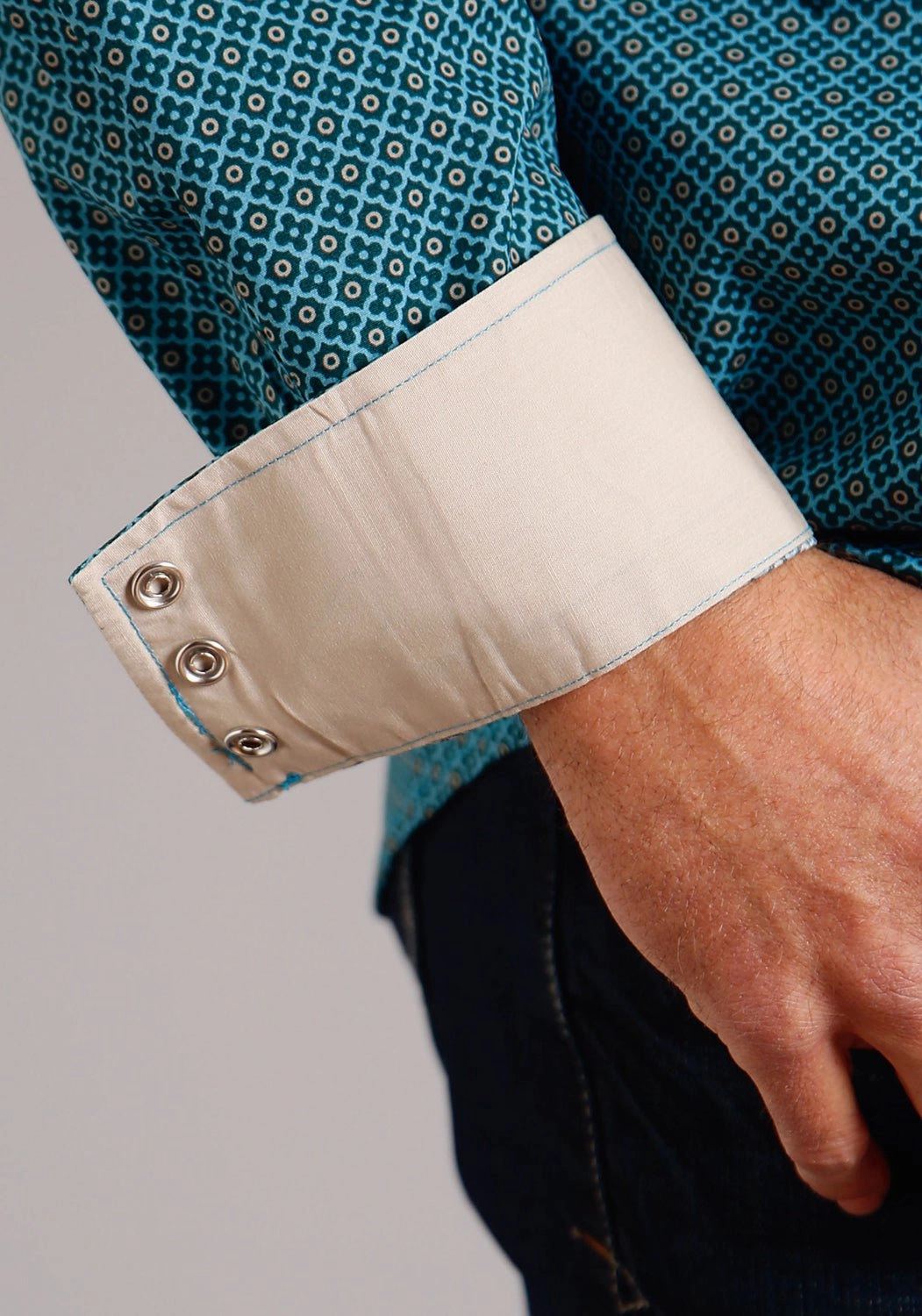 Stetson Mens Four Leaf Foulard Green 100% Cotton L/S Shirt Weekend Casual High Street Fashion