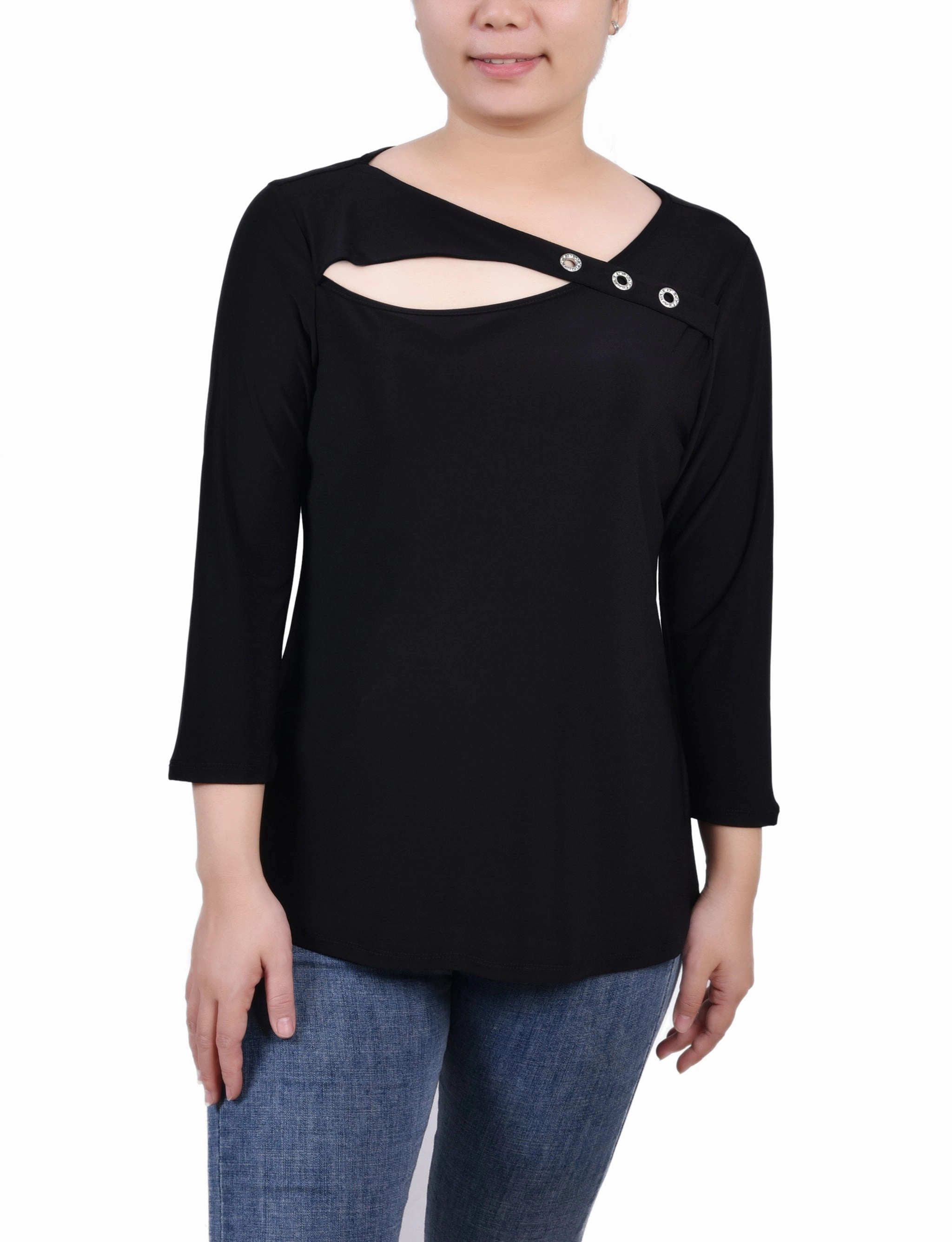 3/4 Sleeve Cutout Top Ribbed Edging Subtle Details