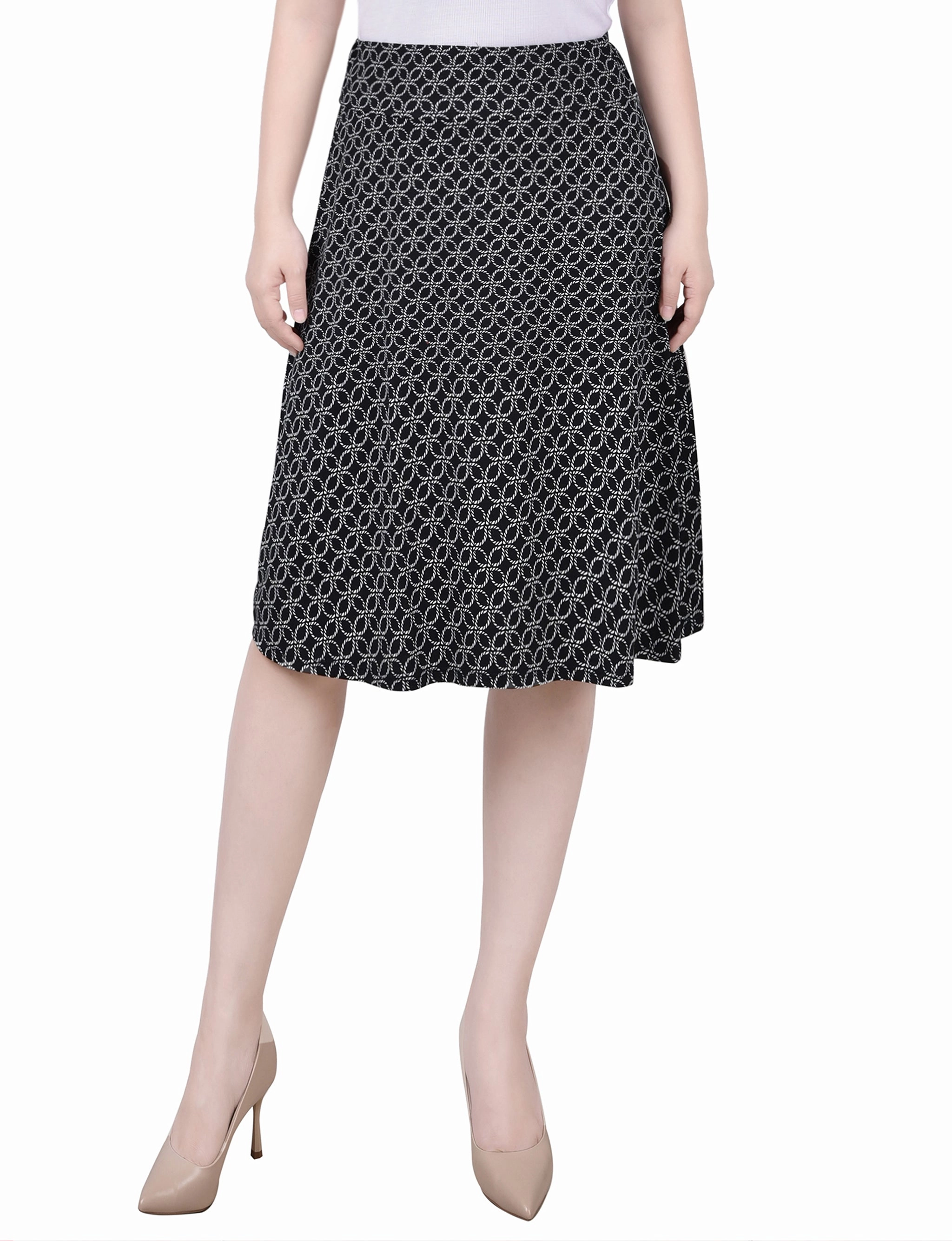 Crystal-Detail Petite Wide Waisted Knee Length Skirt