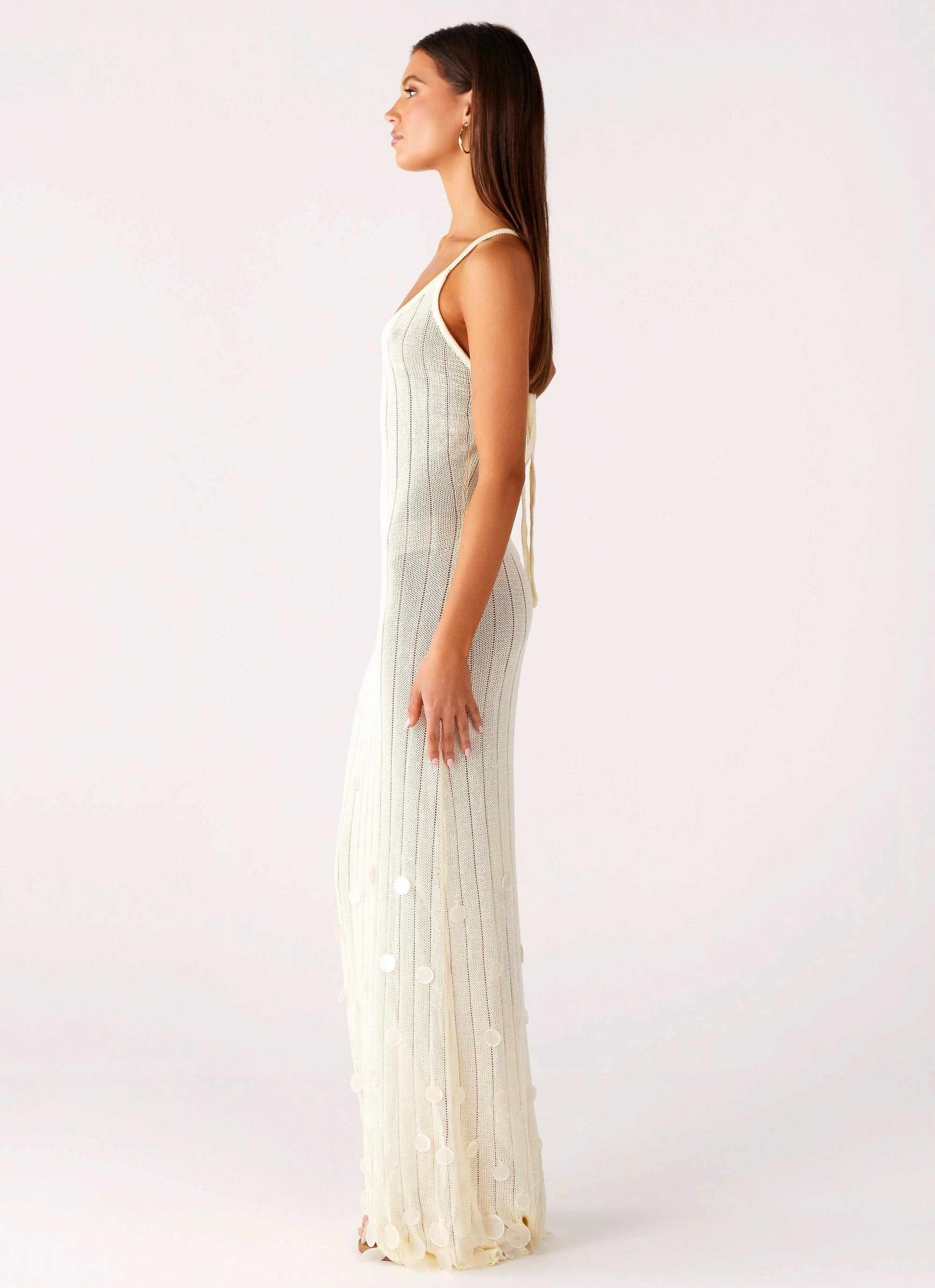 Siren Song Crochet Maxi Dress - Ivory Light and Comfortable Sage Glow