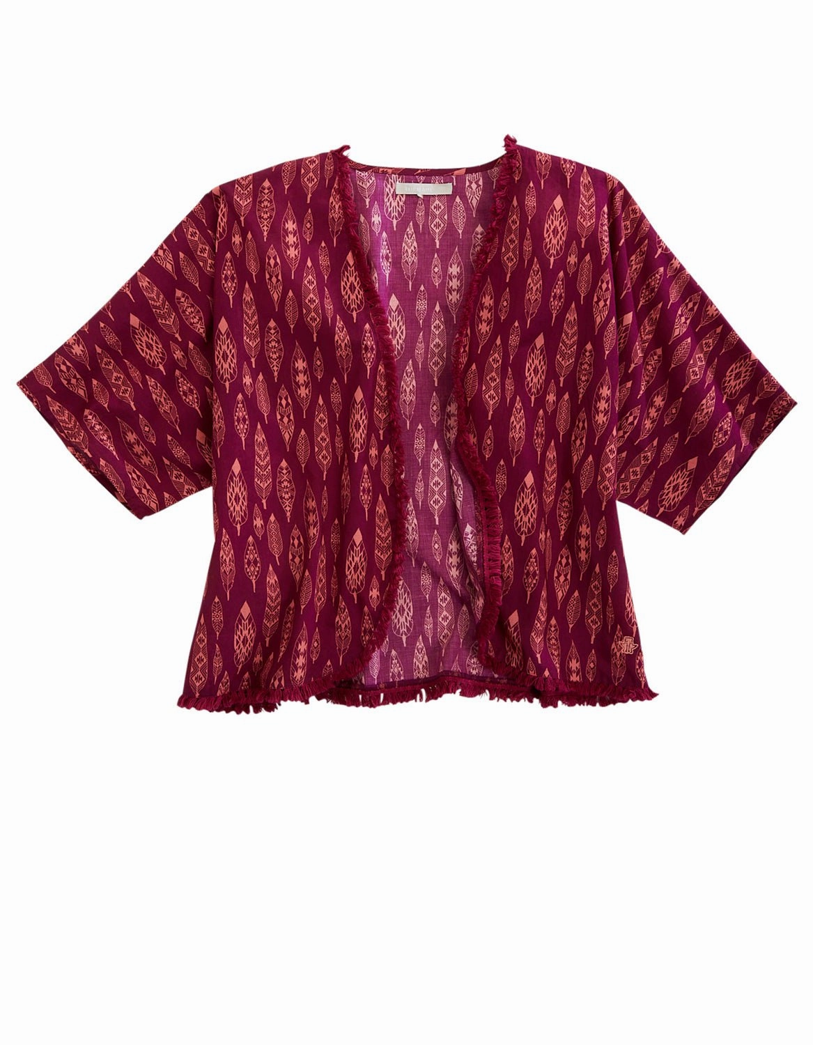 Timeless Appeal Recycled Material Crafting Tin Haul Womens Aztec Feathers Wine 100% Cotton S/S Cardigan Sweater