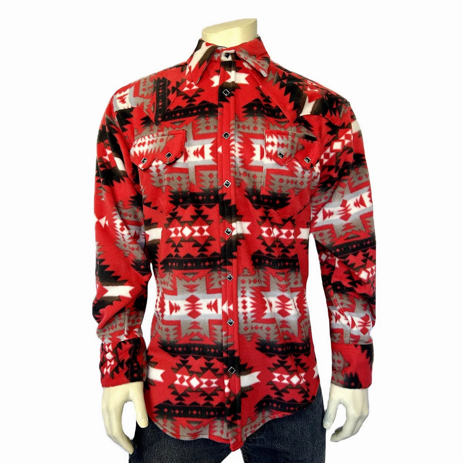 Contrast Stitch Sleepwear Rockmount Mens Native Pattern Western Red/Grey Fleece L/S Shirt