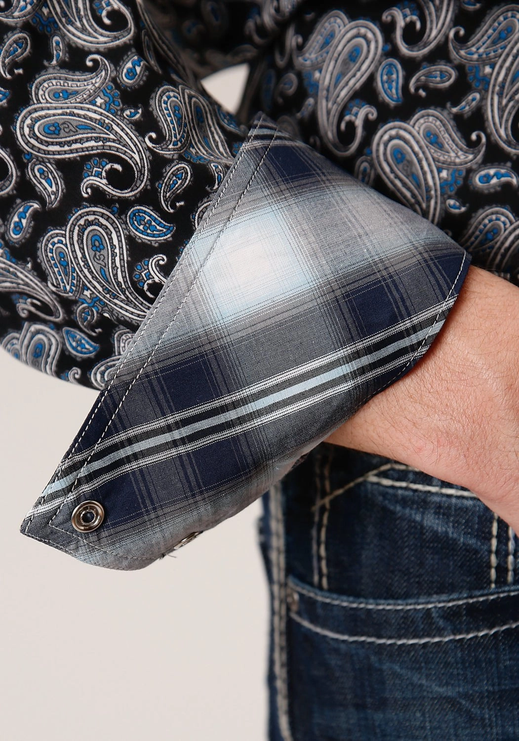 Comfort-First Adjustable Cuff Closure Roper Mens Black 100% Cotton Starry Night Paisley L/S Shirt