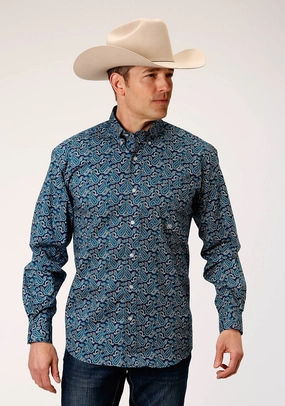 Sleeveless Cut Stylish Design Roper Mens Teal 100% Cotton Purple Sage Paisley BD L/S 1 Pkt Shirt
