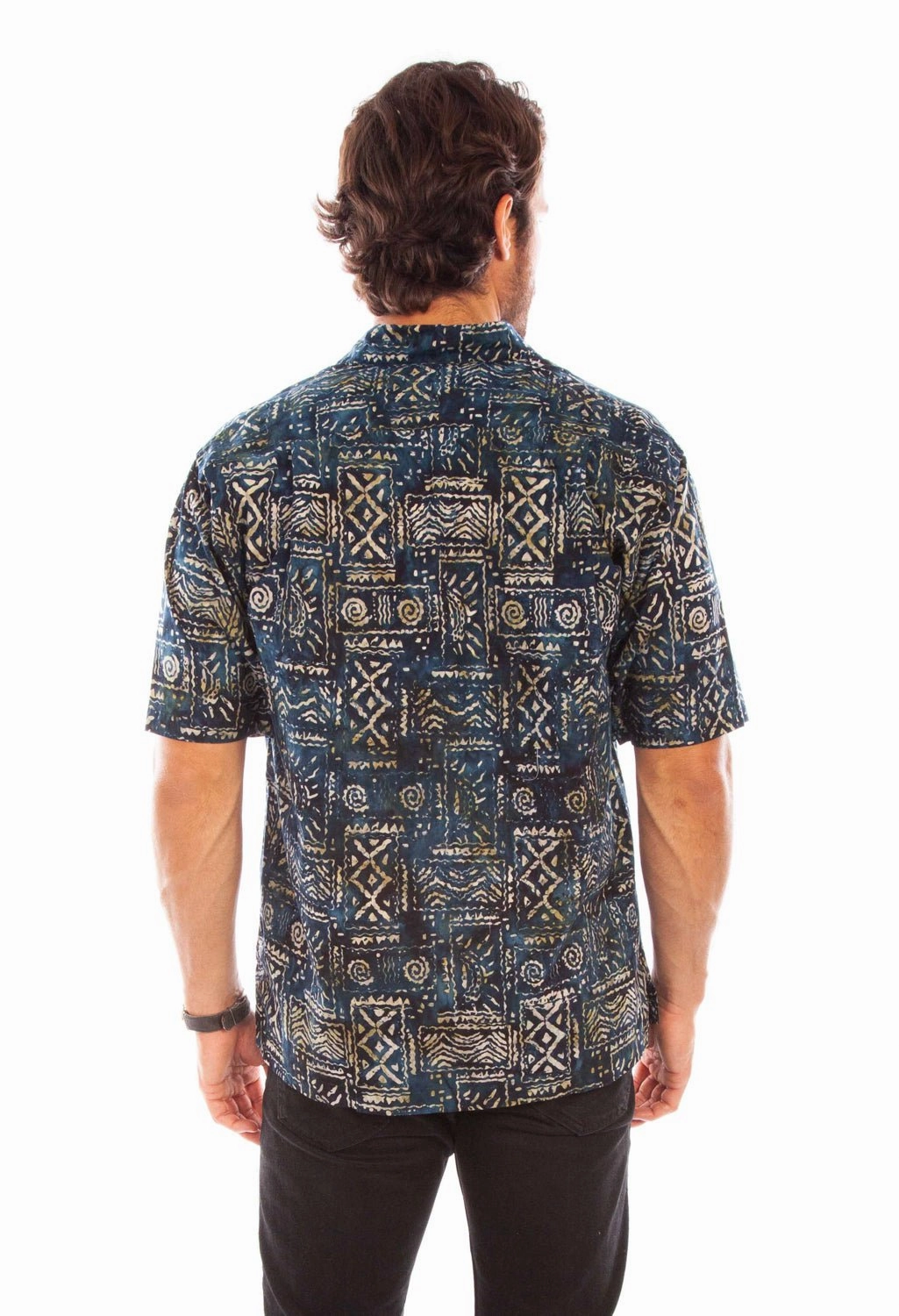 Subtle patterns Chic Design Scully Mens Batik Tribal Navy 100% Cotton S/S Shirt