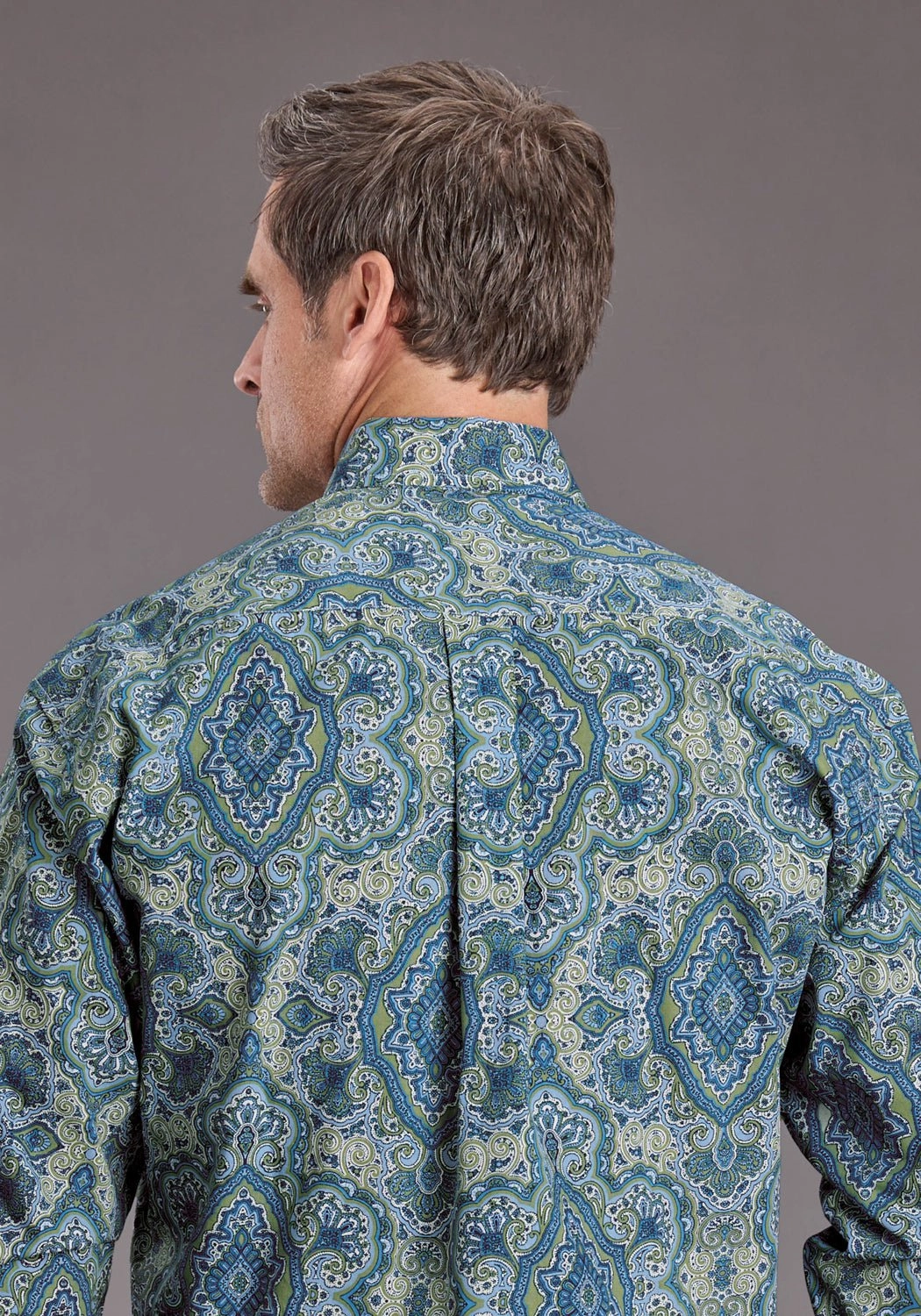 Stetson Mens 2389 Marble Paisley Blue 100% Cotton 1 Pkt L/S Shirt Layered Hemline