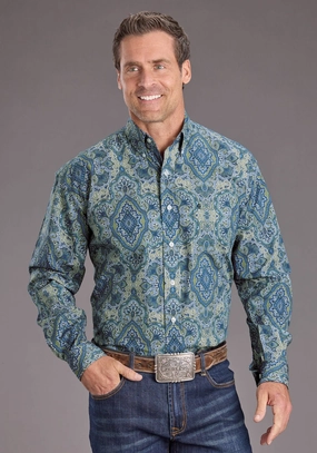 tall size Sleeveless Cut Stetson Mens 2389 Marble Paisley Blue 100% Cotton 1 Pkt L/S Shirt