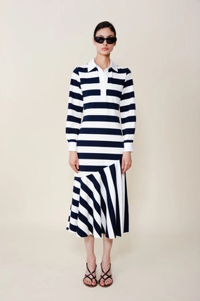 Senna Polo Dress in Navy/White Stripe Light Silhouette Global Style