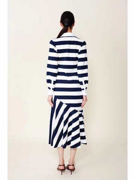 Senna Polo Dress in Navy/White Stripe Soft Stretch